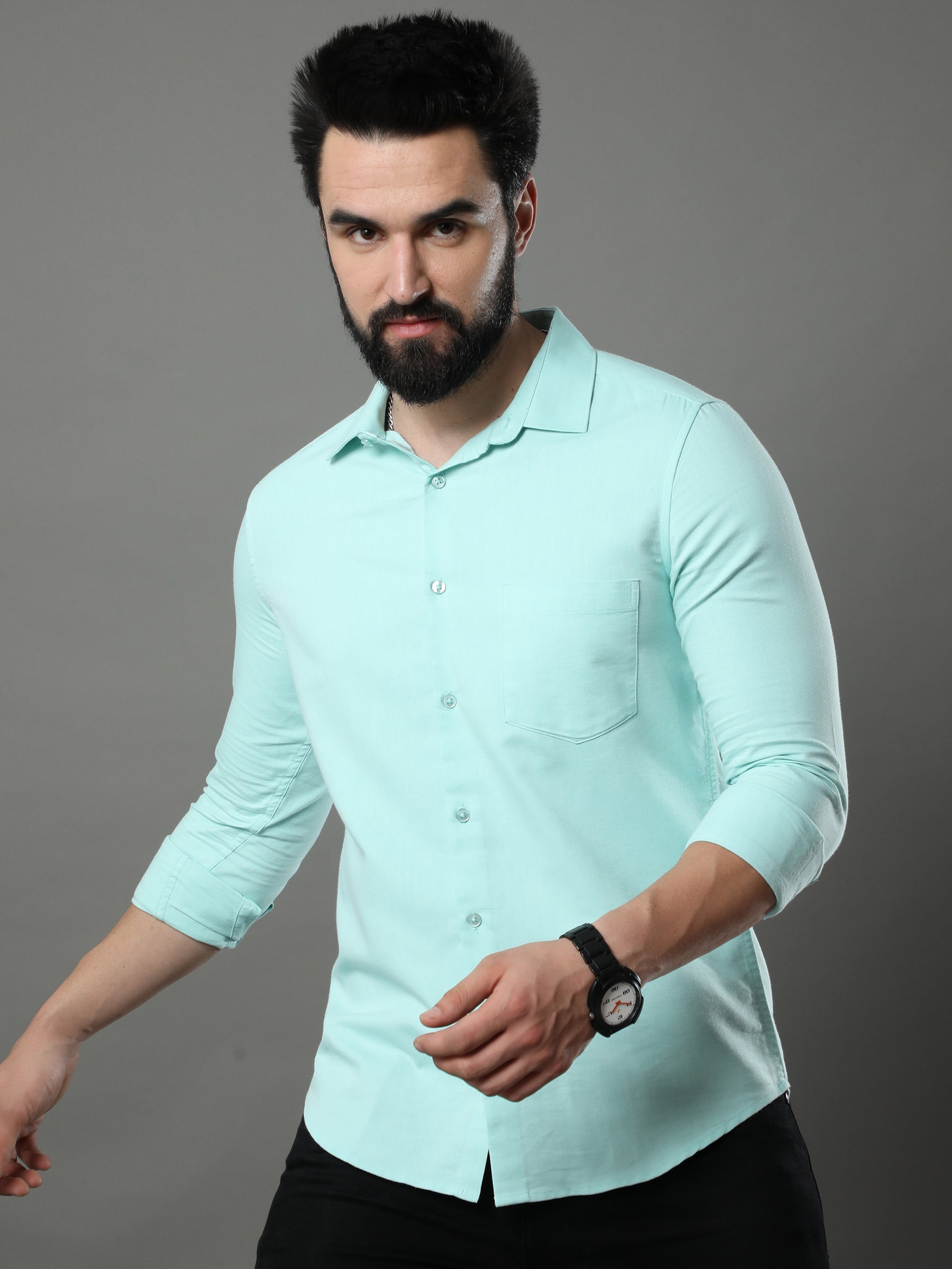Aero Blue Solid Shirt Solid Shirt Bushirt