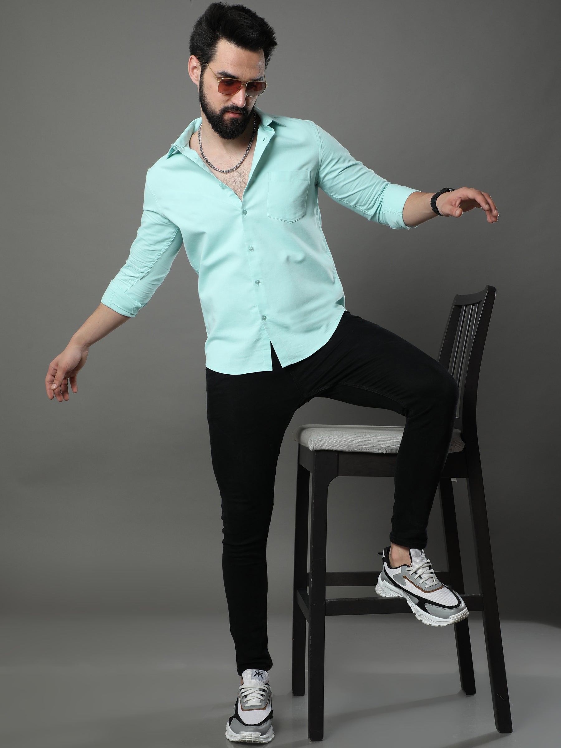 Aero Blue Solid Shirt Solid Shirt Bushirt