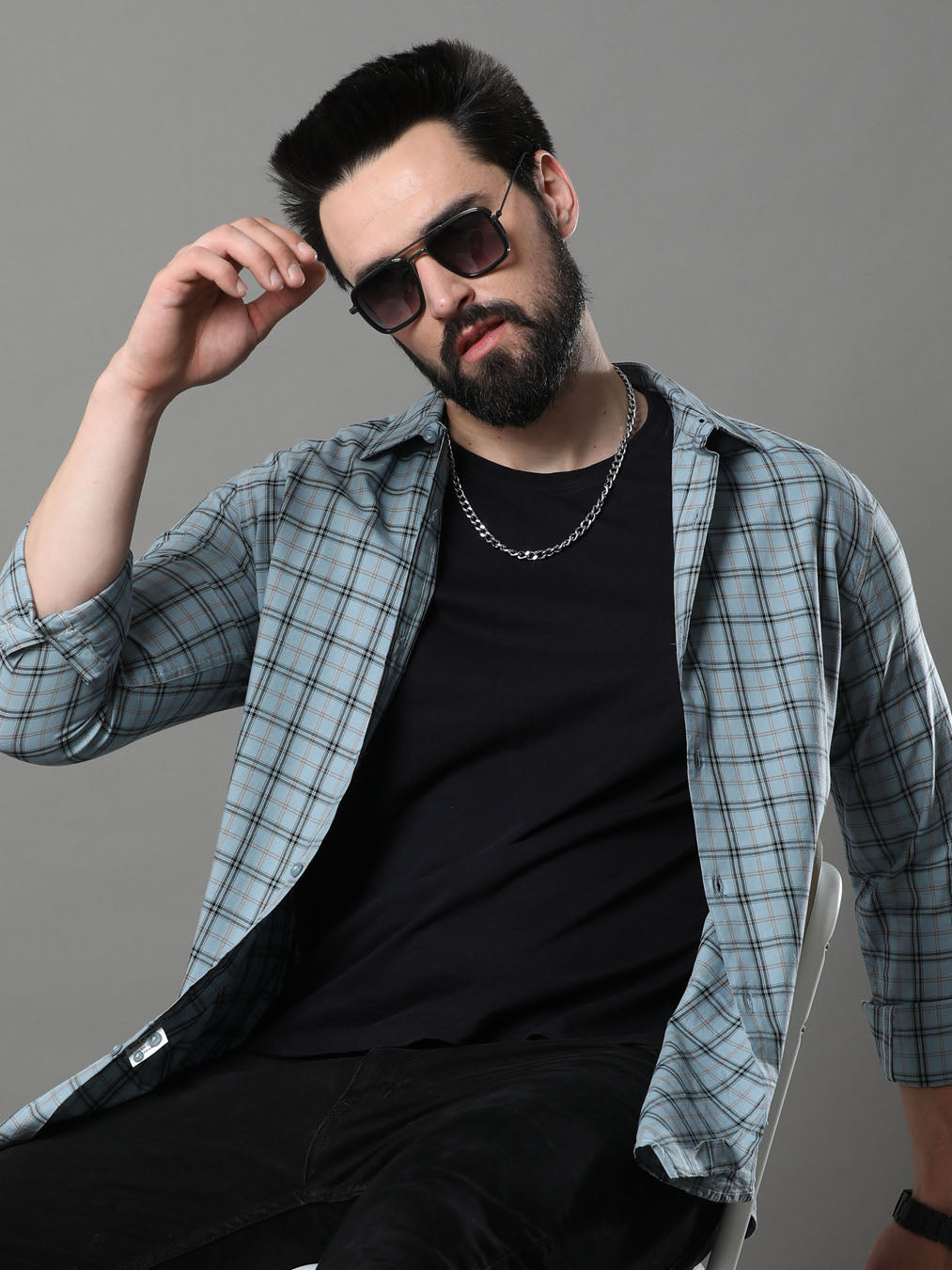 Imperial Steel Blue Checks Shirt Checks Shirt Bushirt