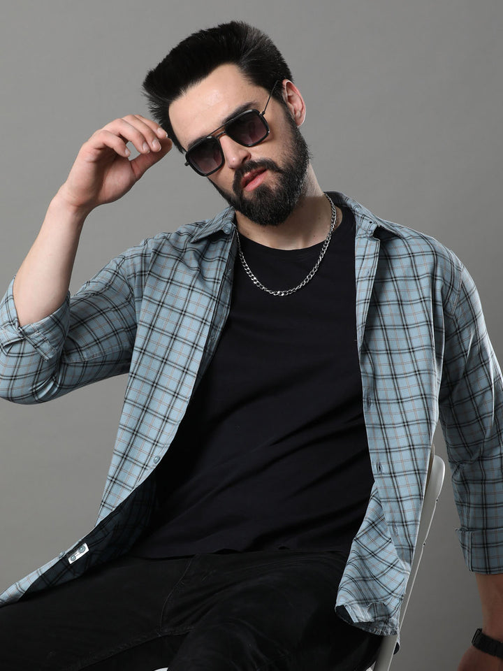 Imperial Steel Blue Checks Shirt Checks Shirt Bushirt