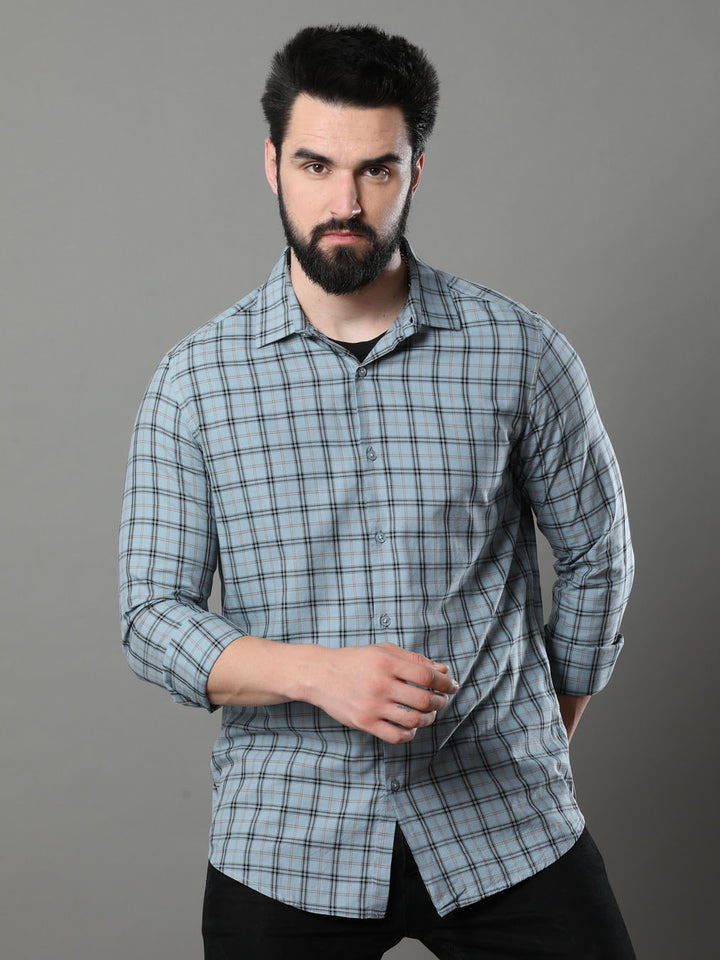 Imperial Steel Blue Checks Shirt Checks Shirt Bushirt