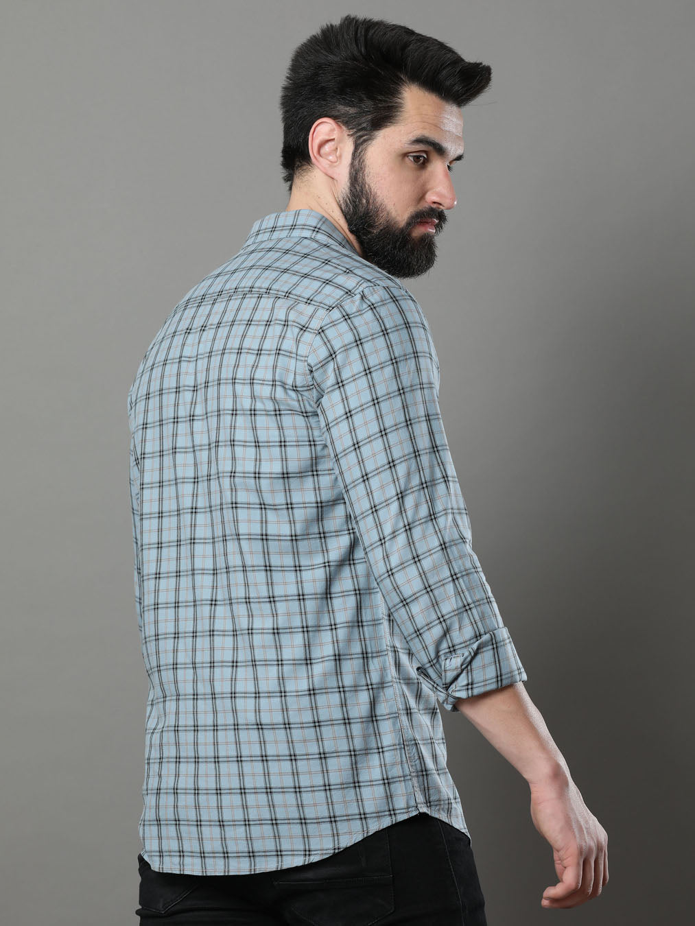 Imperial Steel Blue Checks Shirt Checks Shirt Bushirt   