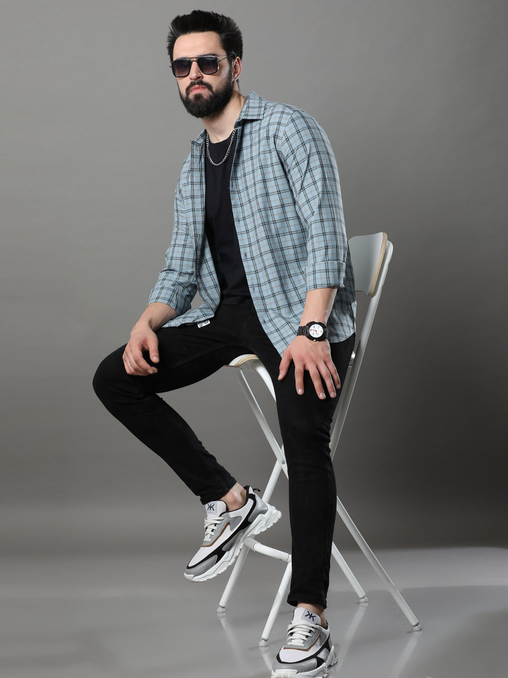 Imperial Steel Blue Checks Shirt Checks Shirt Bushirt