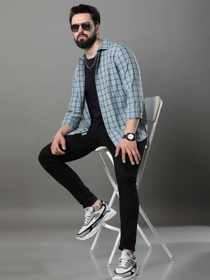 Imperial Steel Blue Checks Shirt Checks Shirt Bushirt