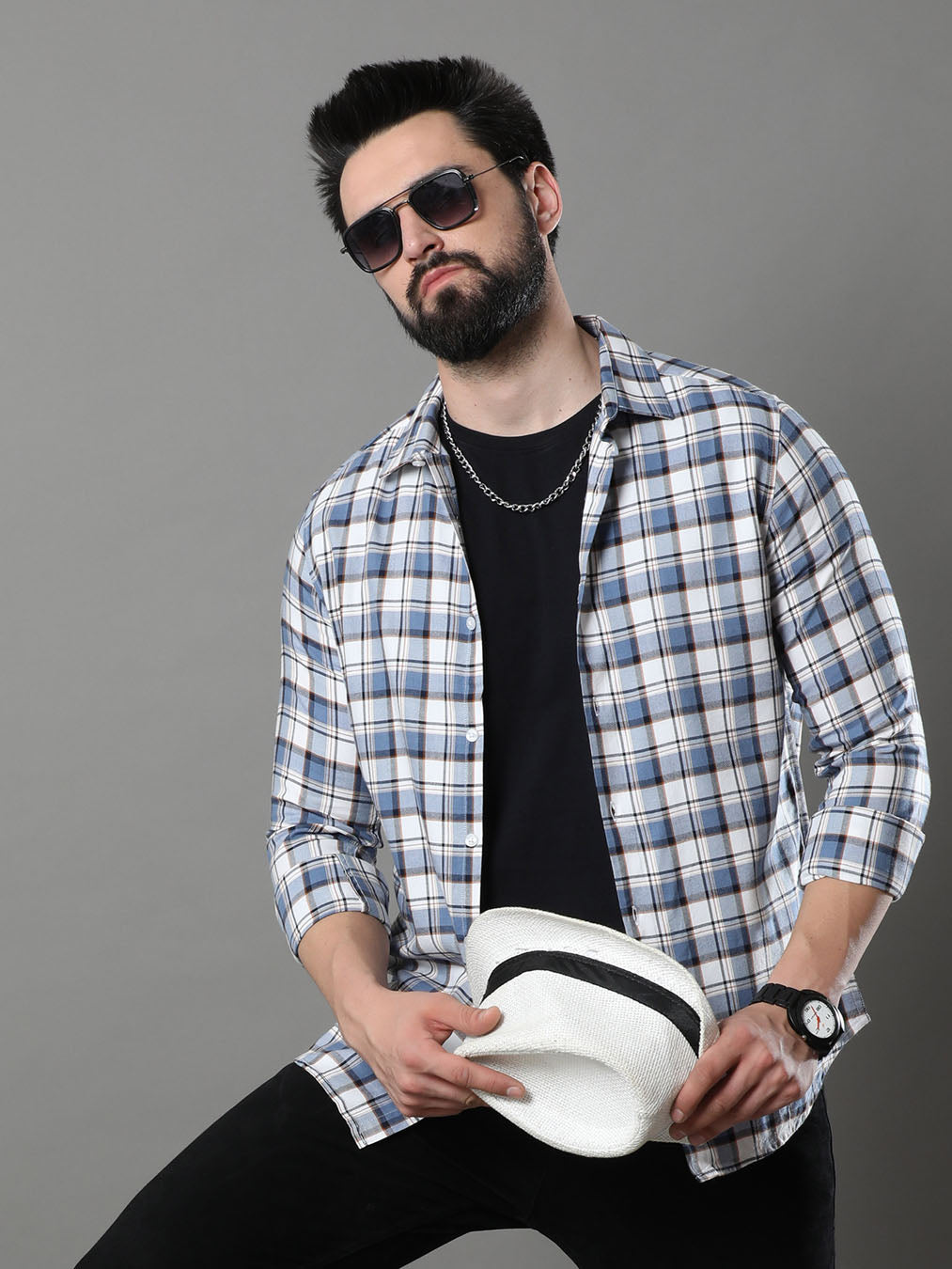 Imperial Blue Checks Shirt Checks Shirt Bushirt