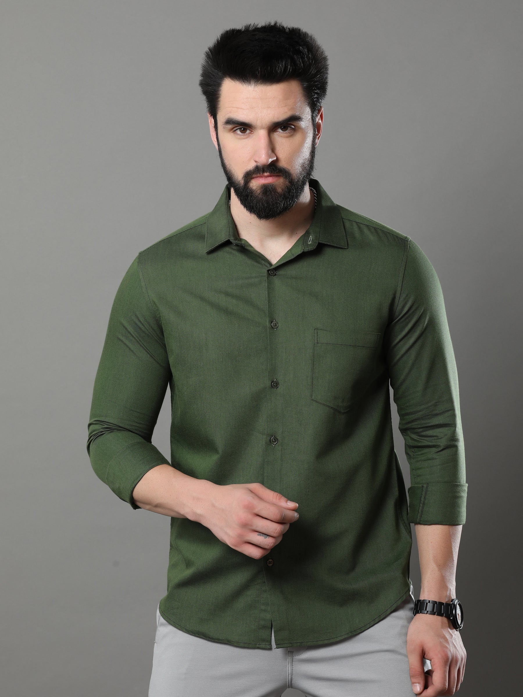 Olive Green Solid Shirt Solid Shirt Bushirt
