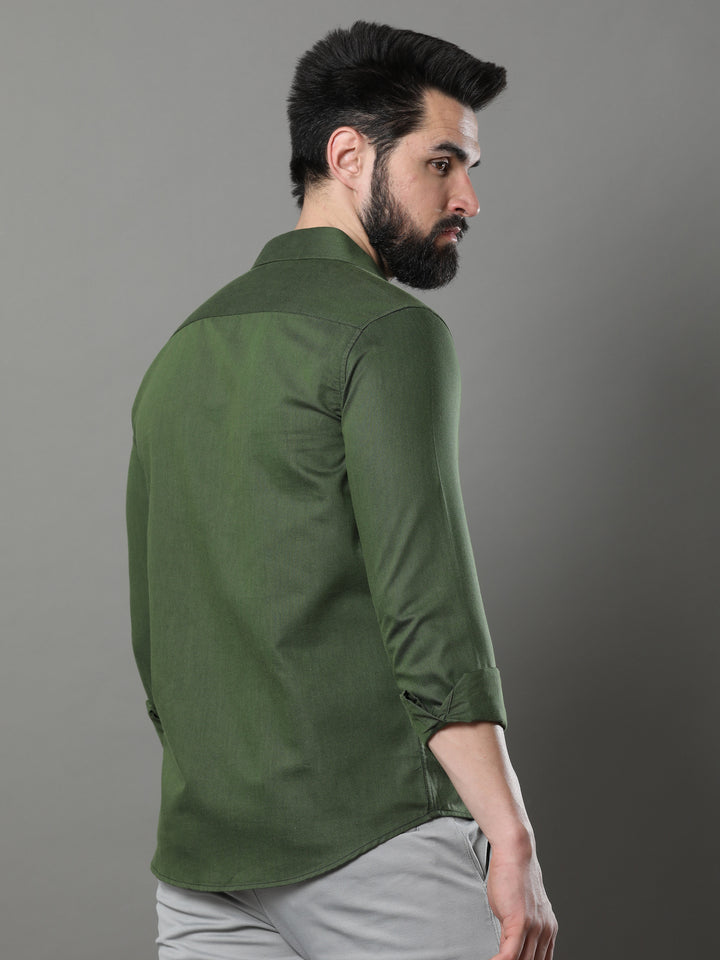 Olive Green Solid Shirt Solid Shirt Bushirt   