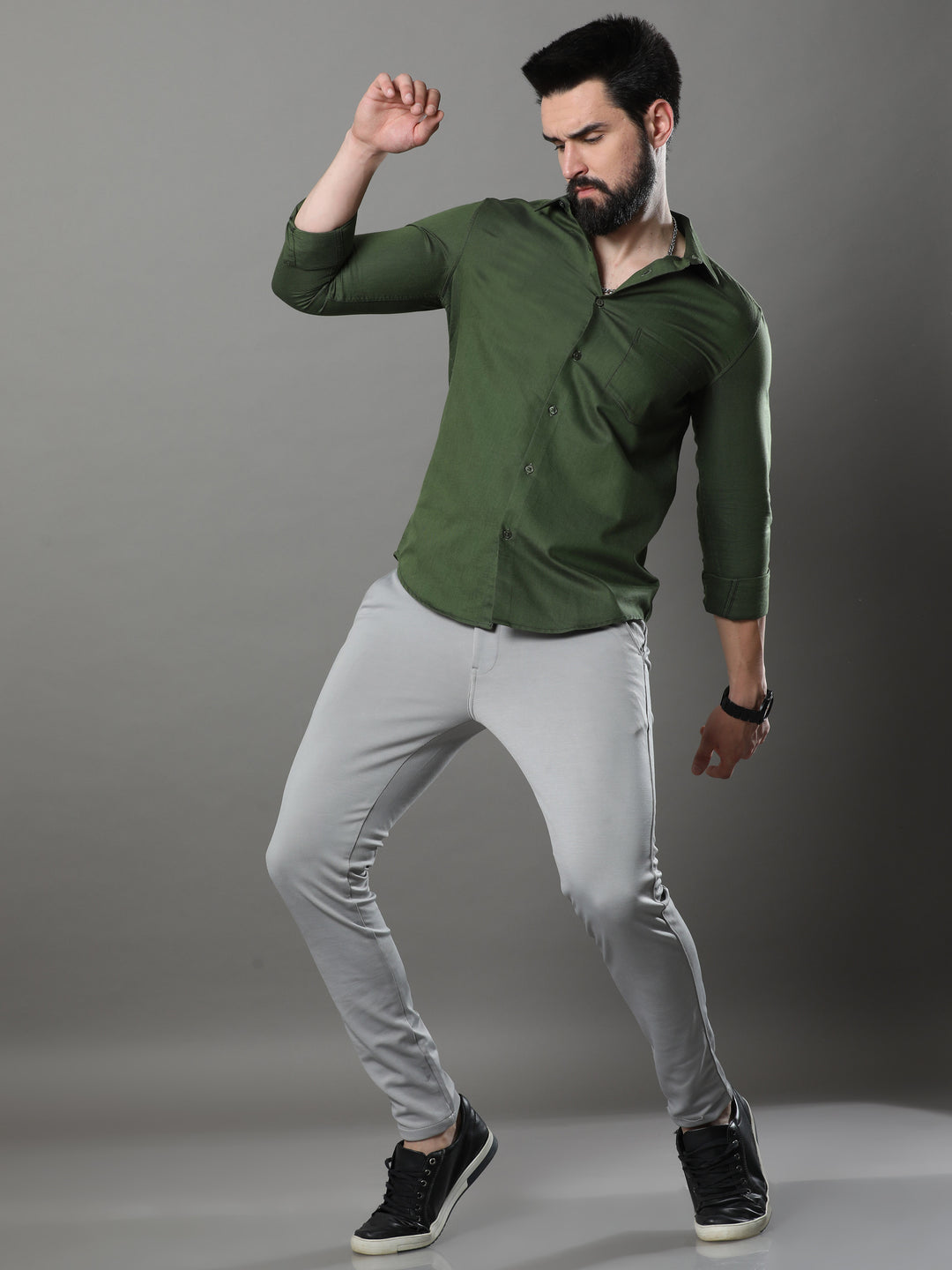 Olive Green Solid Shirt Solid Shirt Bushirt   