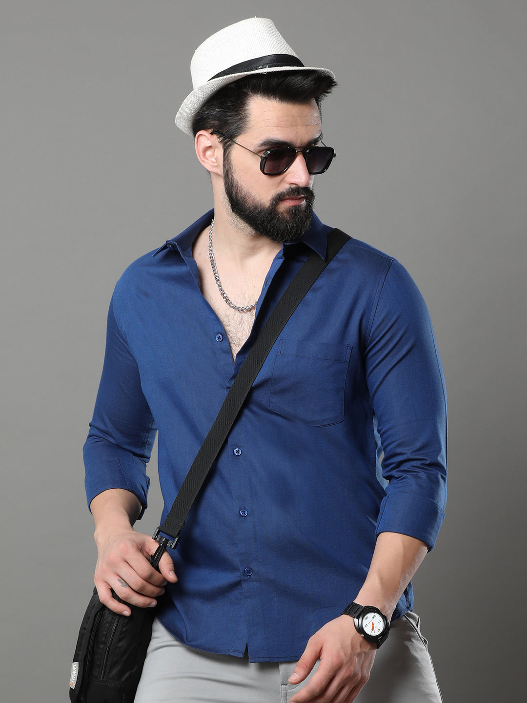 Oxford Blue Solid Shirt Solid Shirt Bushirt   