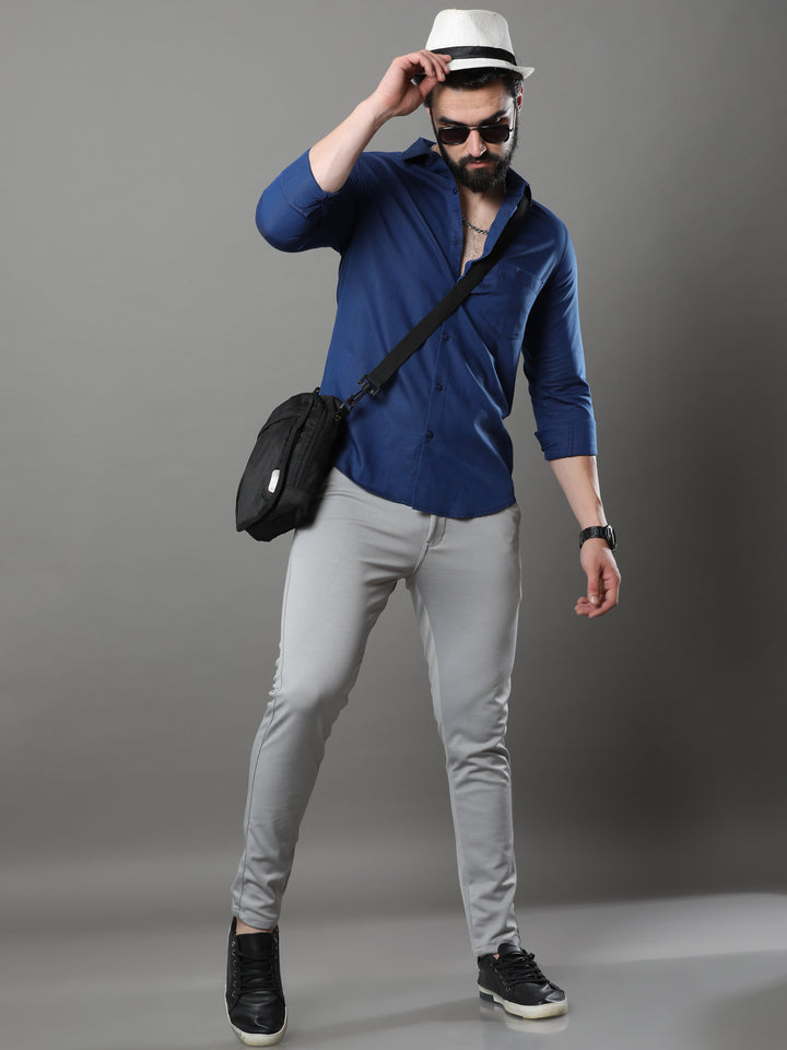 Oxford Blue Solid Shirt Solid Shirt Bushirt   