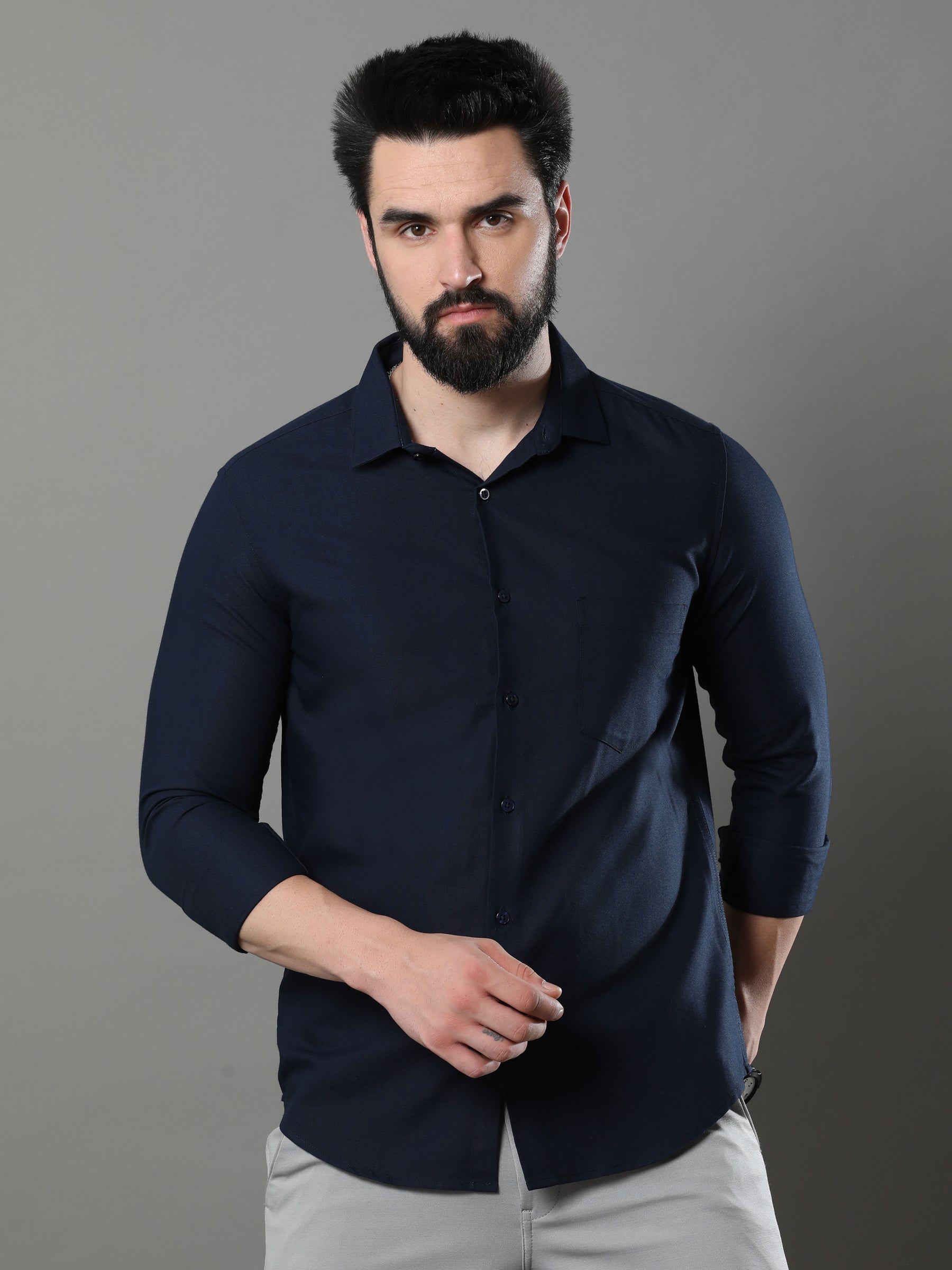 Navy Blue Solid Shirt Solid Shirt Bushirt