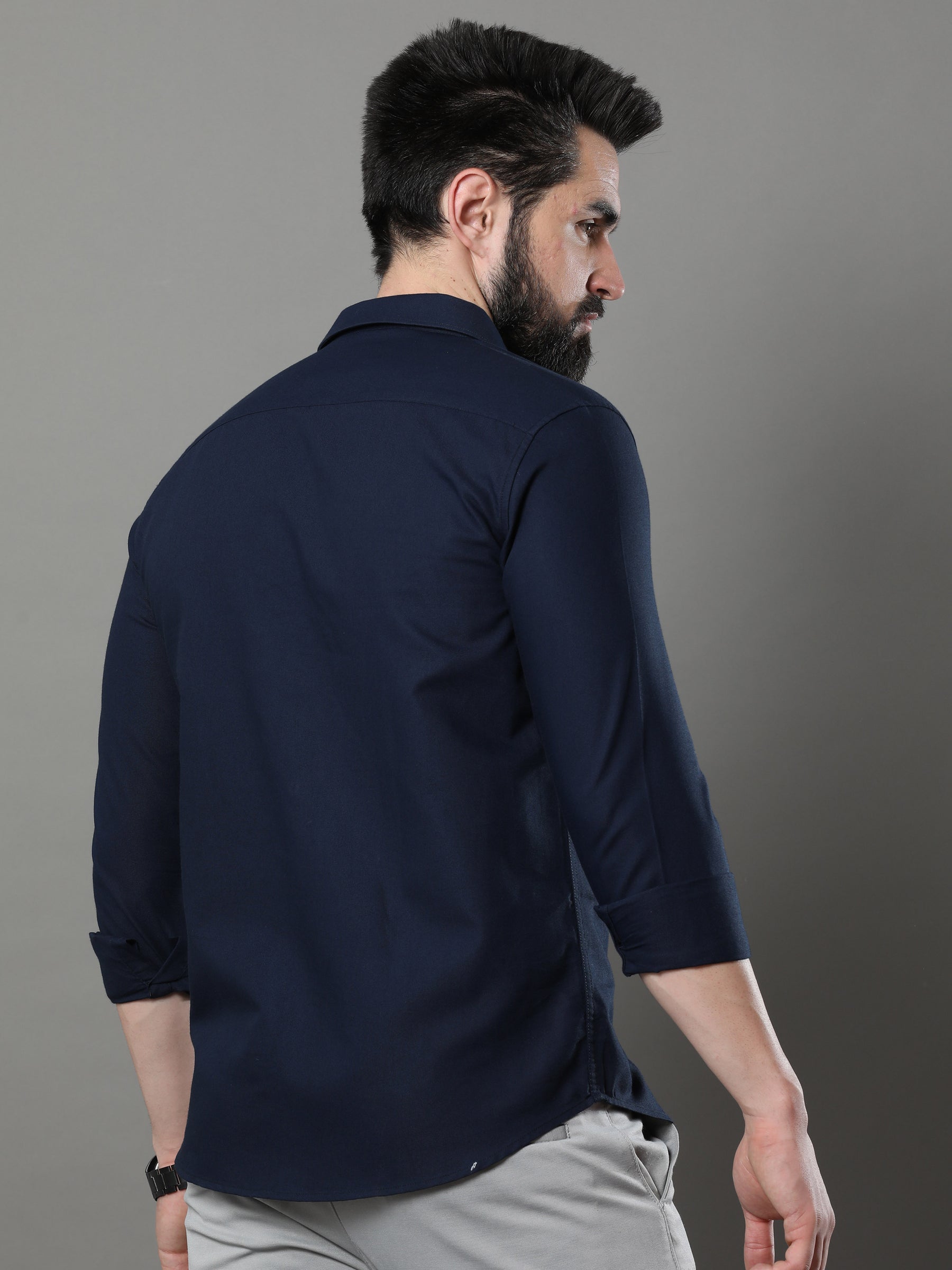 Navy Blue Solid Shirt Solid Shirt Bushirt