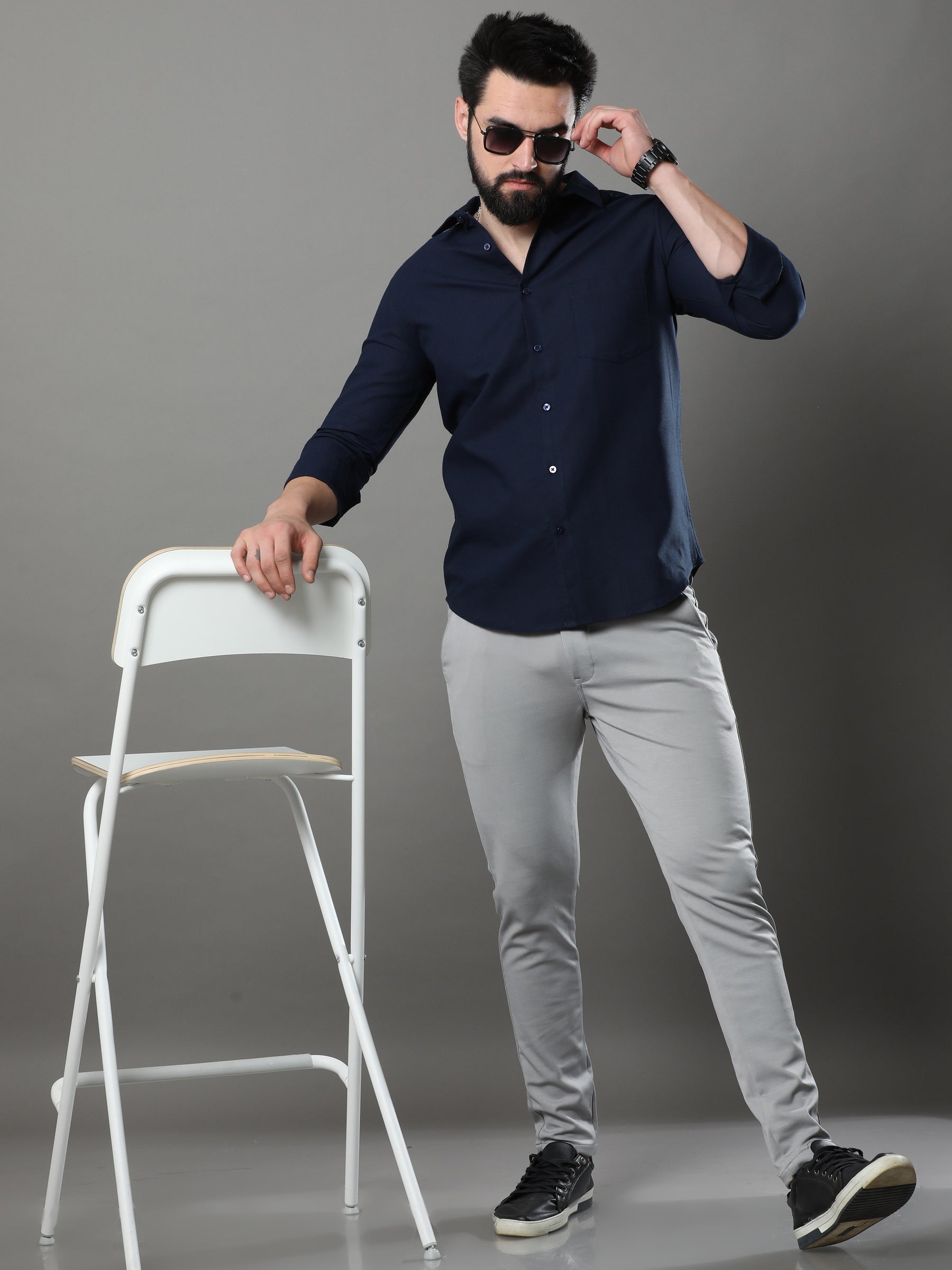 Navy Blue Solid Shirt Solid Shirt Bushirt