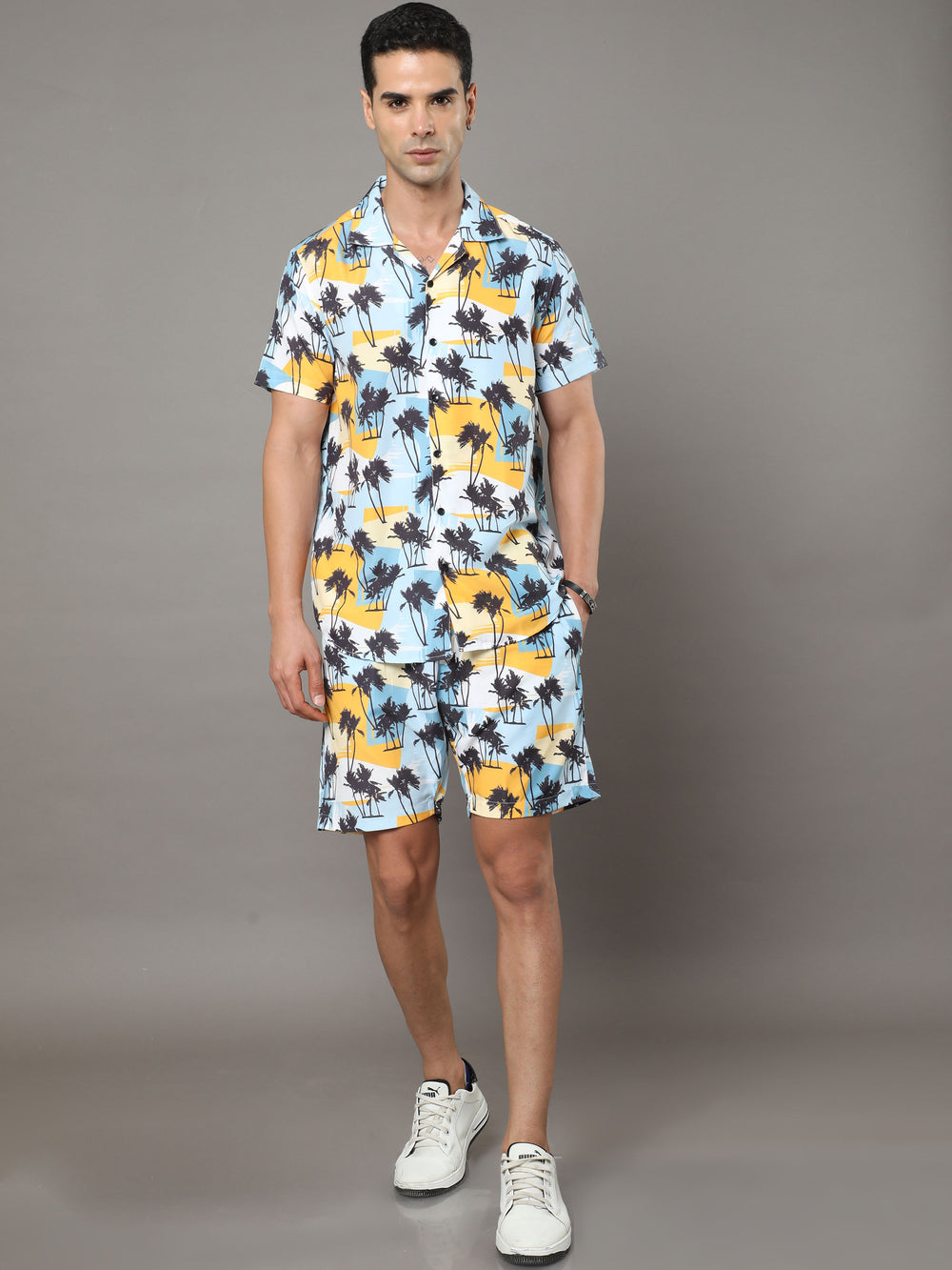 Beach White Night Suits Regular Size Co-Ords Bushirt