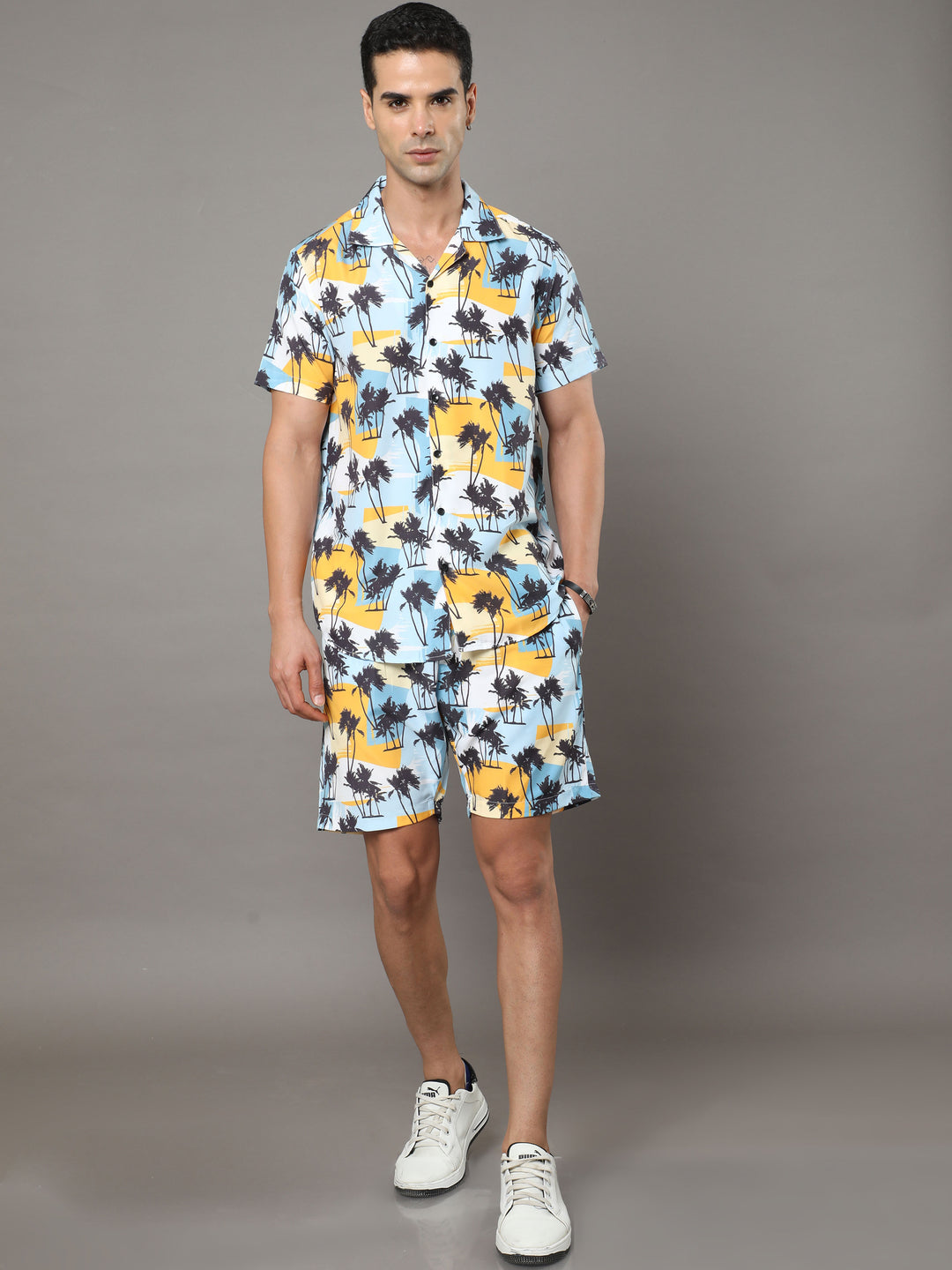 Beach White Night Suits Regular Size Co-Ords Bushirt