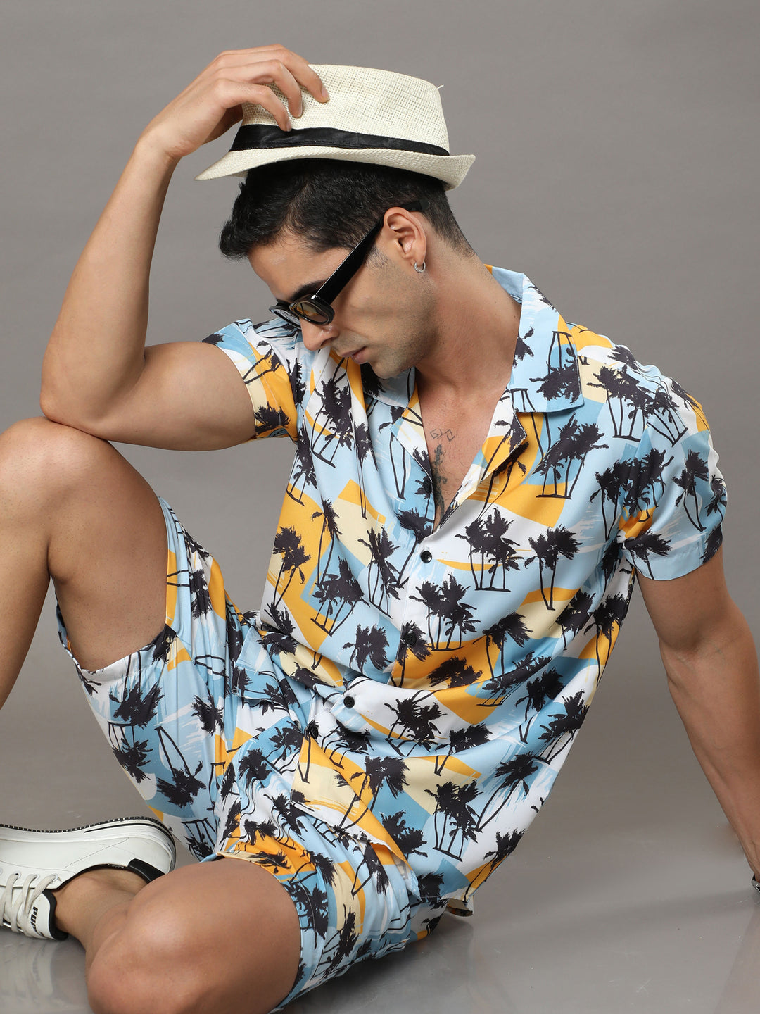 Beach White Night Suits Regular Size Co-Ords Bushirt