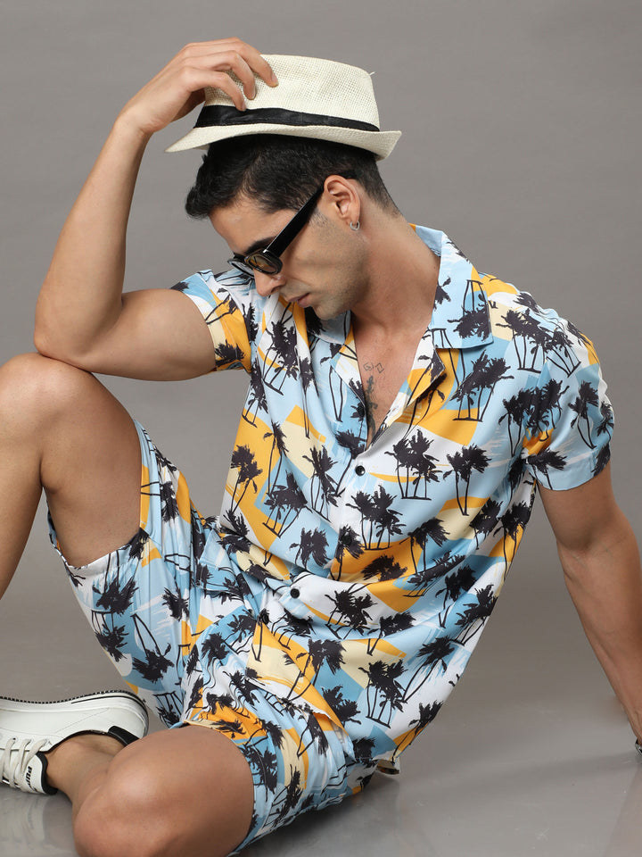 Beach White Night Suits Regular Size Co-Ords Bushirt