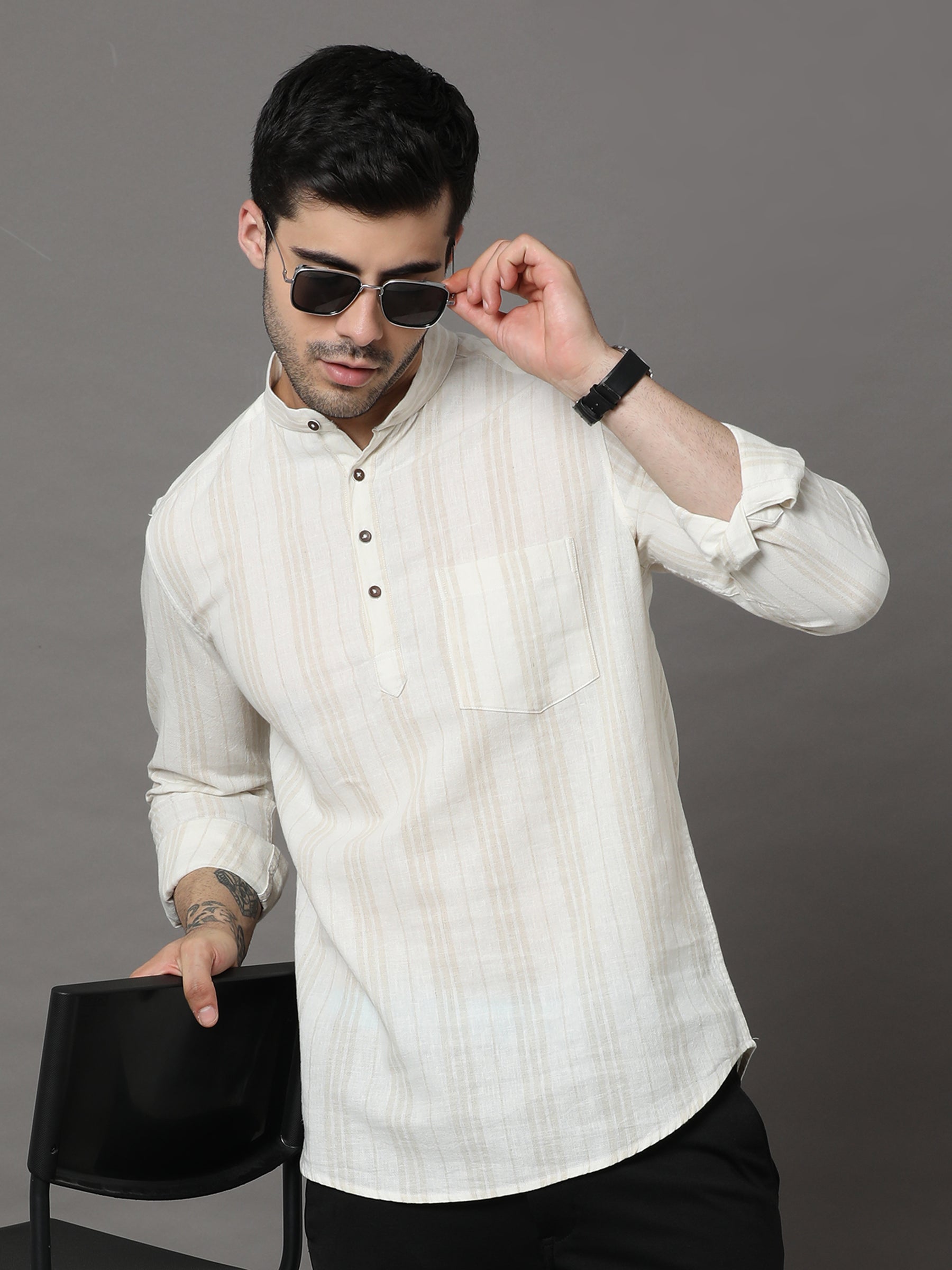 Cream Printed Kurta Kurta Bushirt