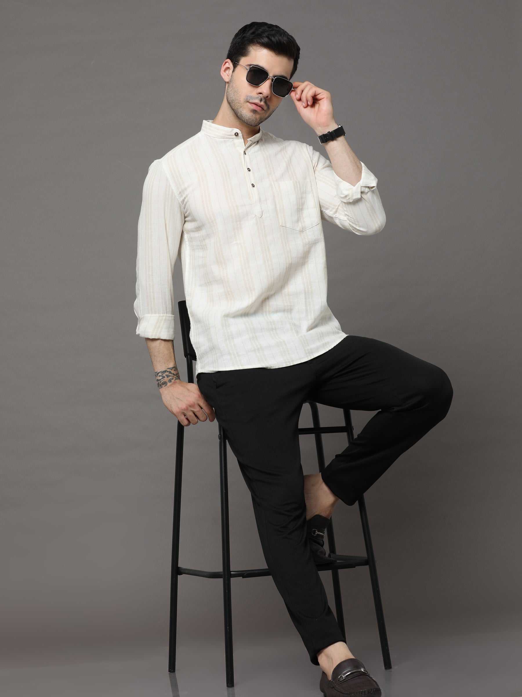 Cream Printed Kurta Kurta Bushirt