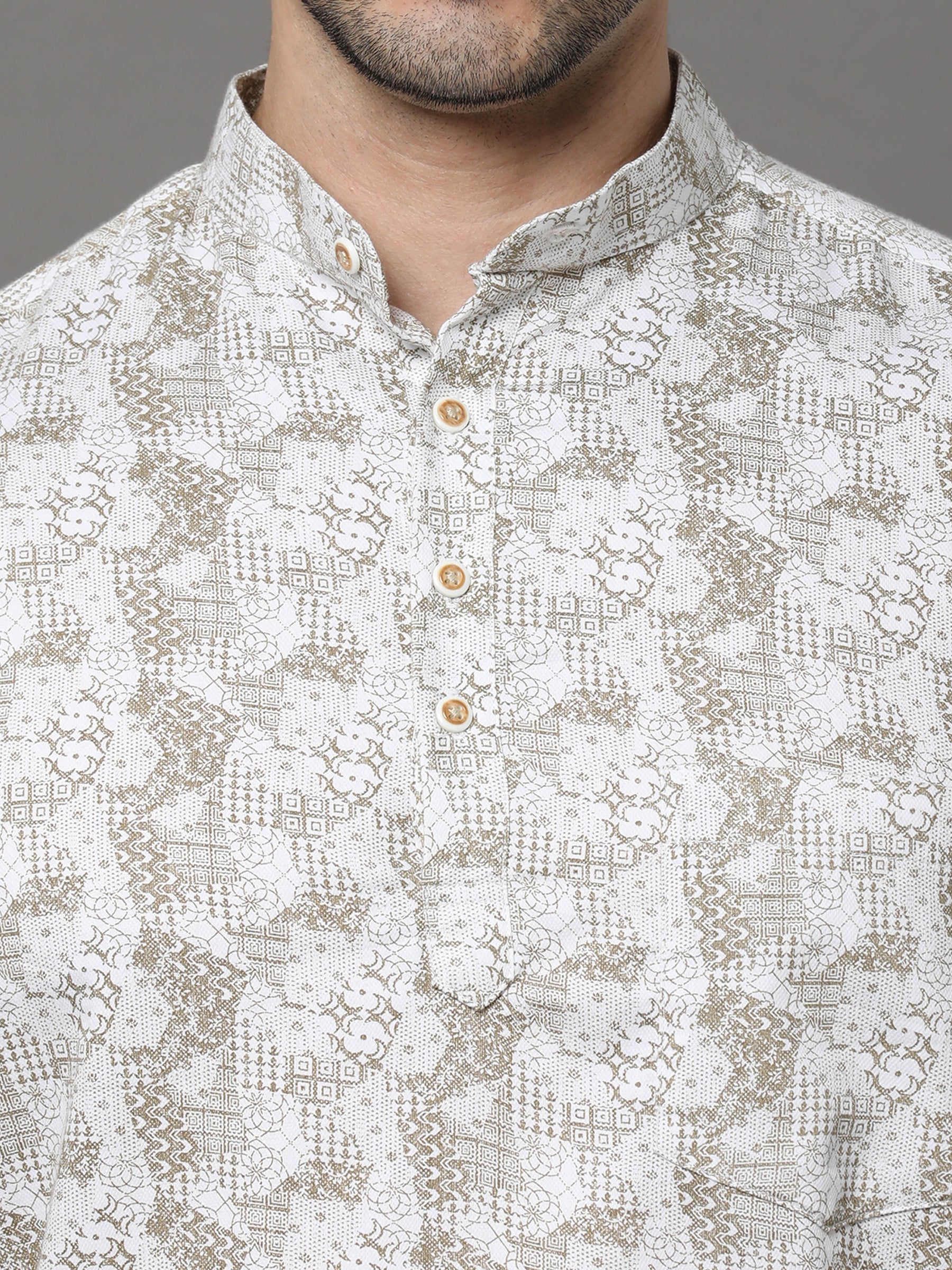 Cream Printed Kurta Kurta Bushirtin