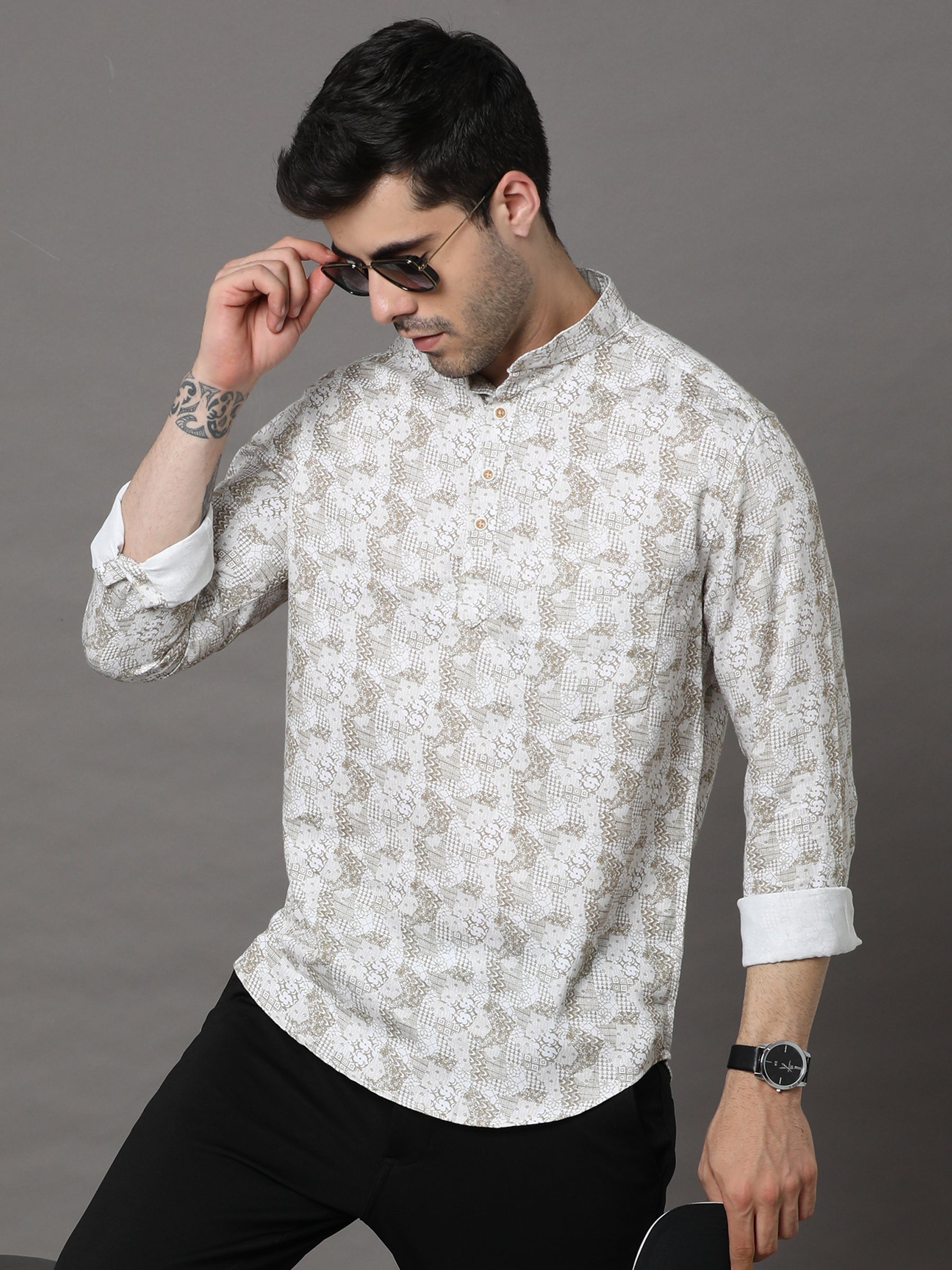 Cream Printed Kurta Kurta Bushirtin
