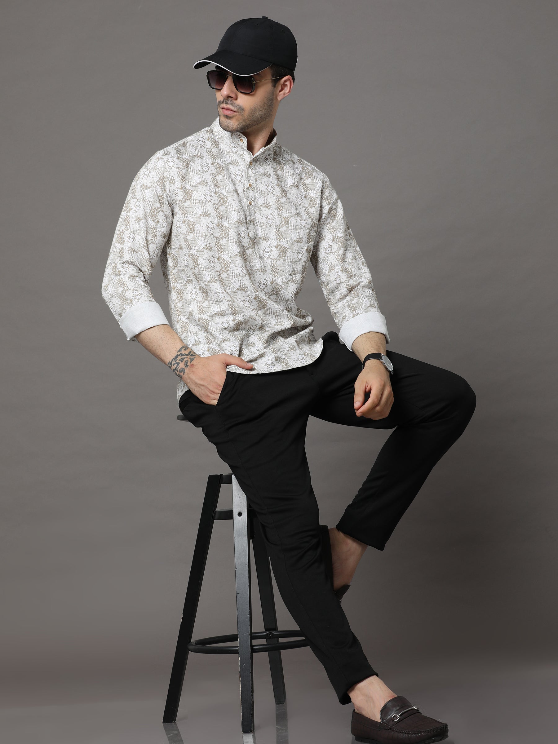 Cream Printed Kurta Kurta Bushirtin
