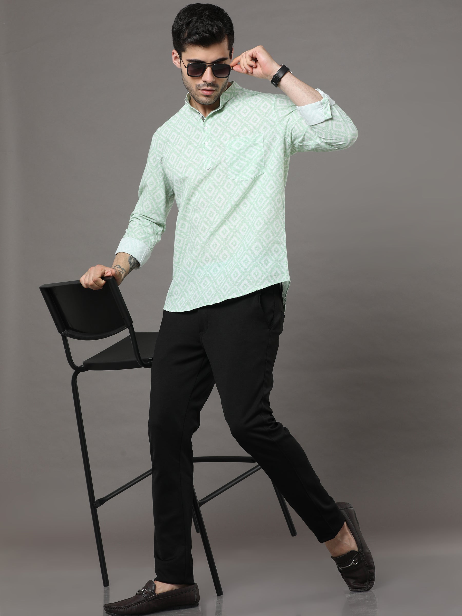 Green Printed Kurta Kurta Bushirtin