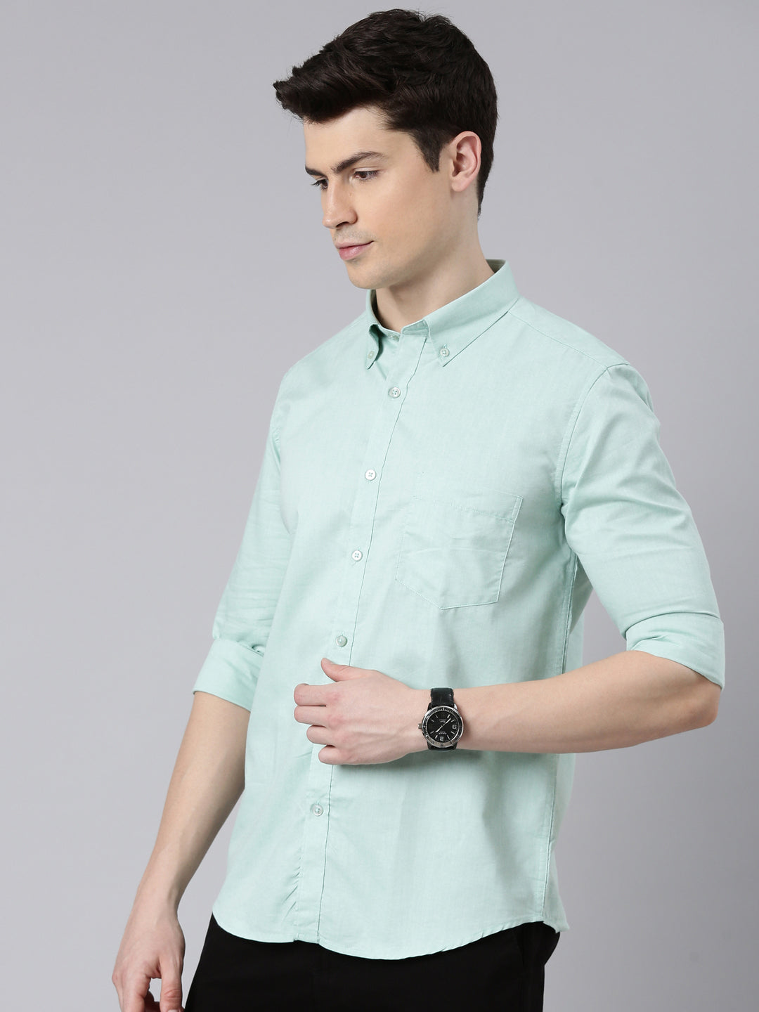 Pale Turquoise Button Down Solid Shirt Solid Shirt Bushirt