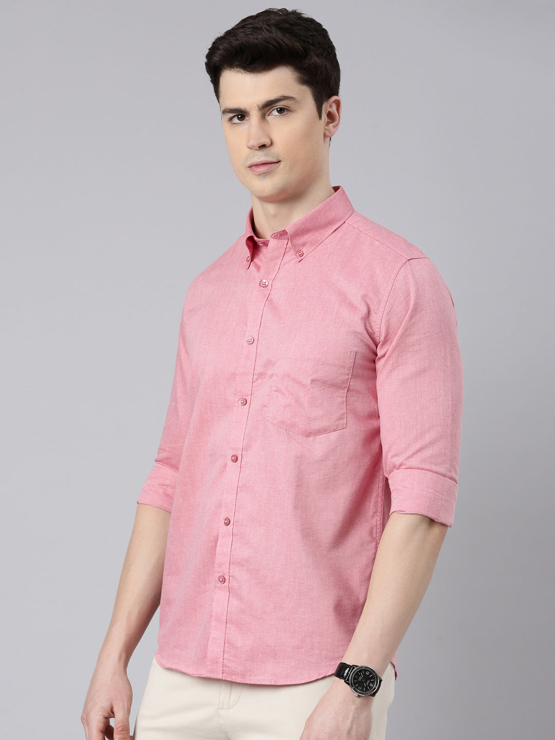 New York Pink Button down Solid Shirt Solid Shirt Bushirt