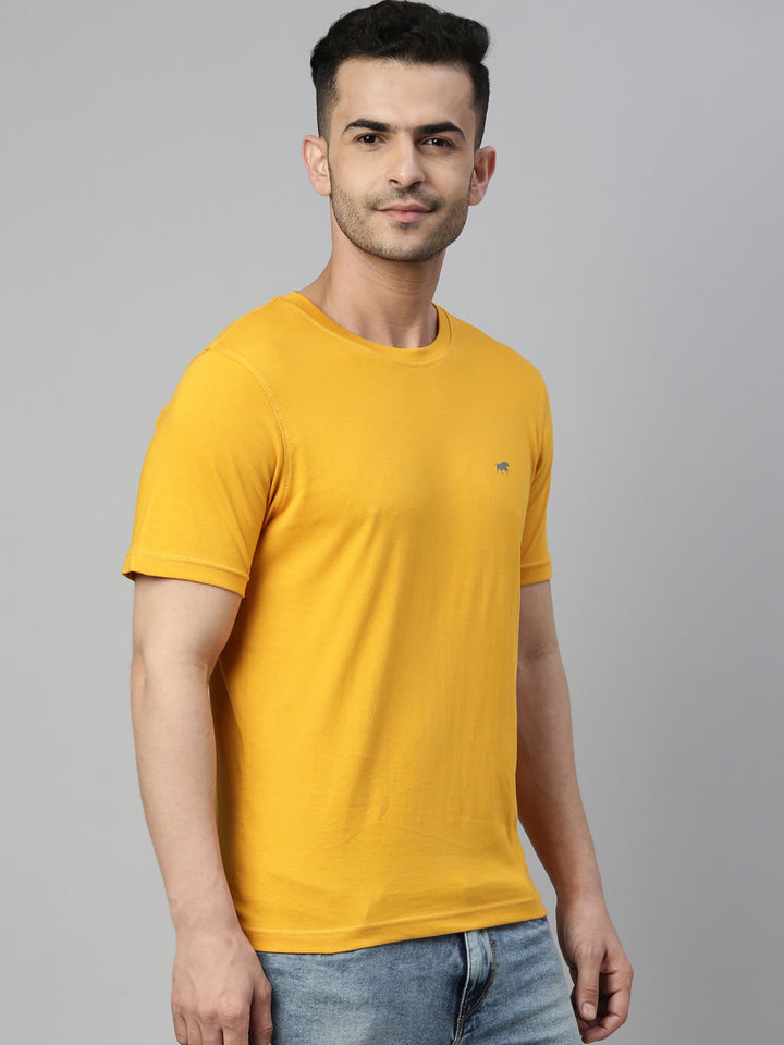 Mustard Solid Half Sleeves T-Shirt Plain T-Shirts Bushirt   