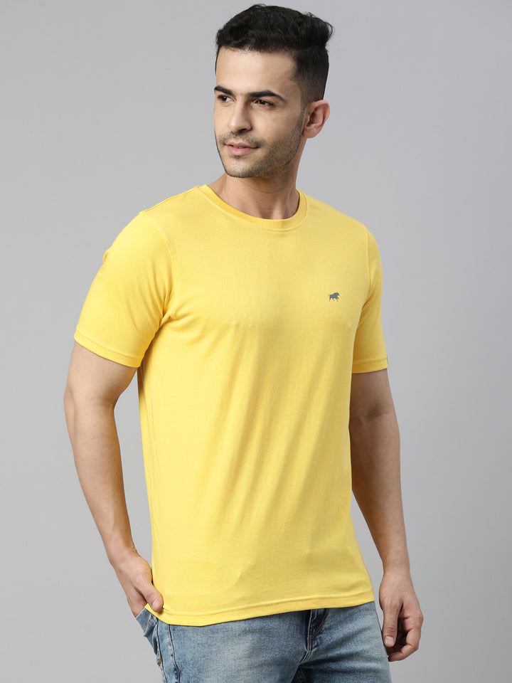Yellow Solid Half Sleeves T-Shirt Plain T-Shirts Bushirt   