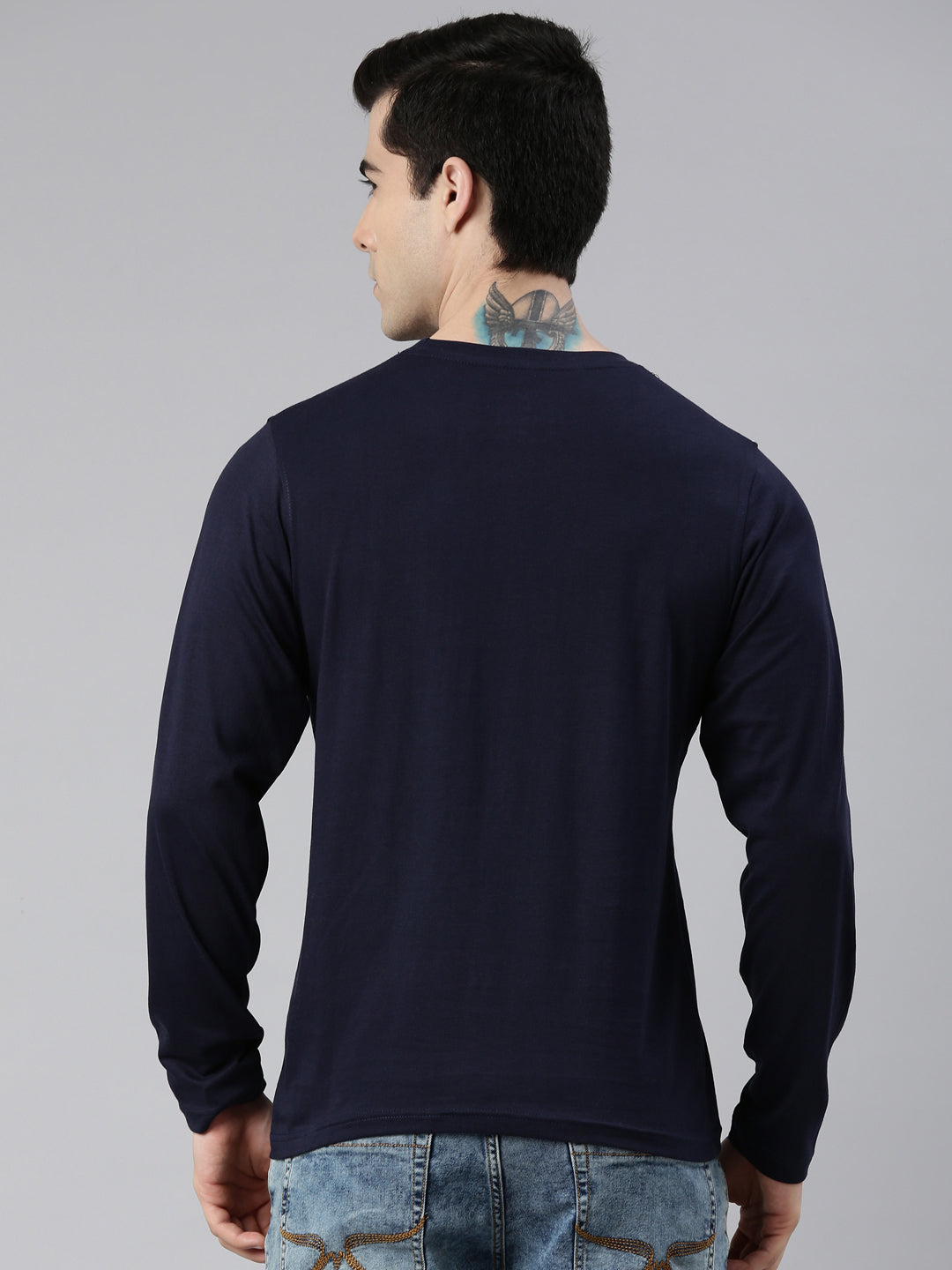 Don't Over Think Navy Blue Full Sleeves T-Shirt Full Sleeves Bushirt