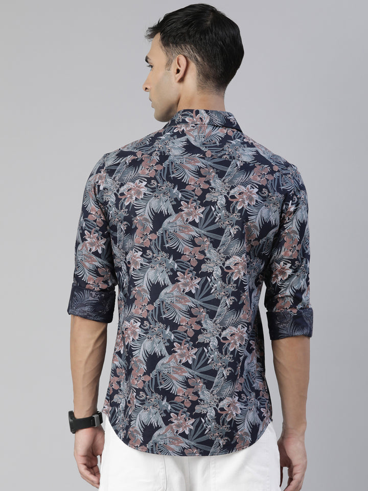Flax Navy Blue Printed Shirt Printed Shirt Bushirt