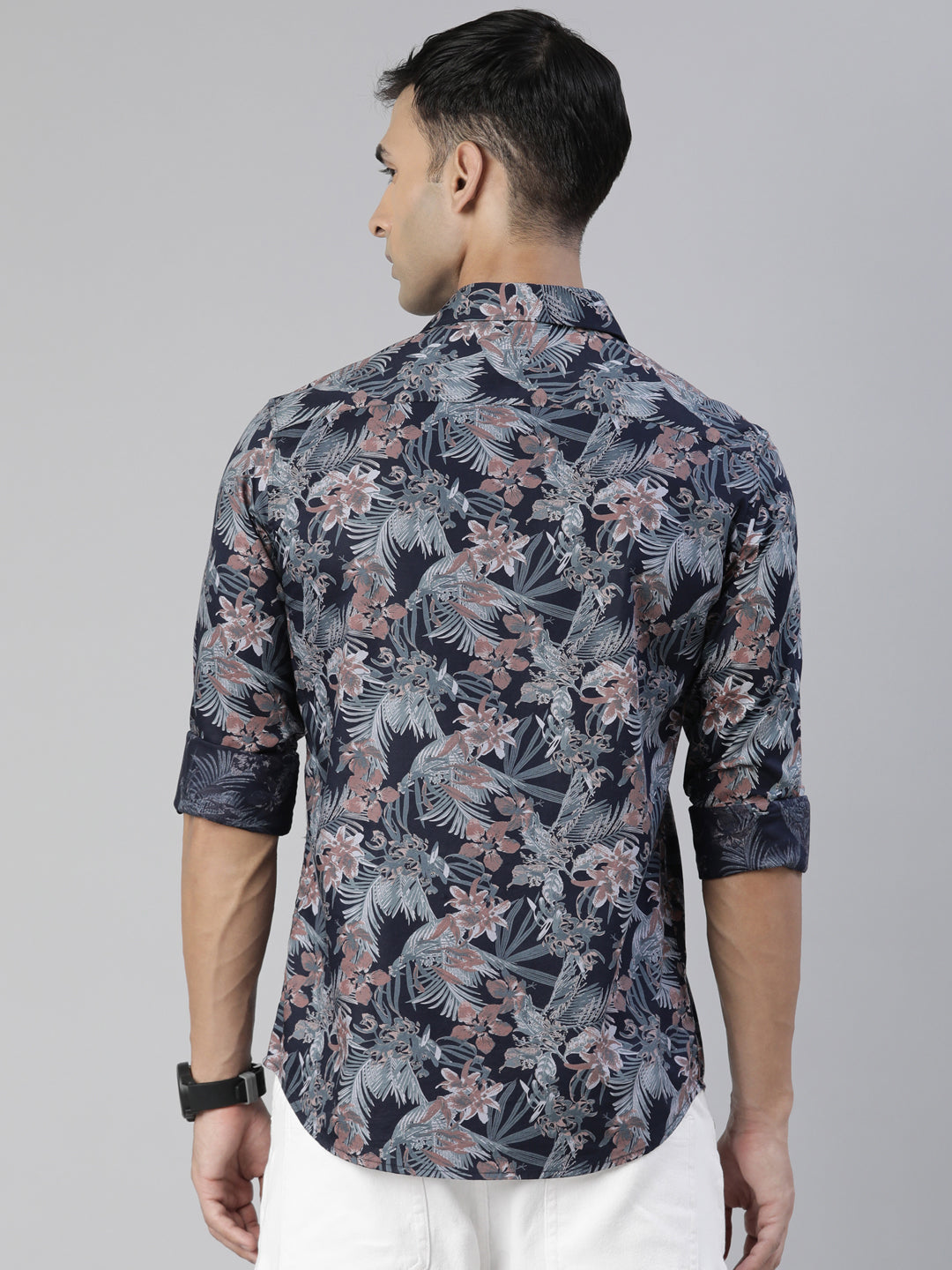 Flax Navy Blue Printed Shirt Printed Shirt Bushirt