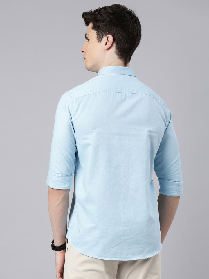 Beau Blue Button Down Solid Shirt Solid Shirt Bushirt