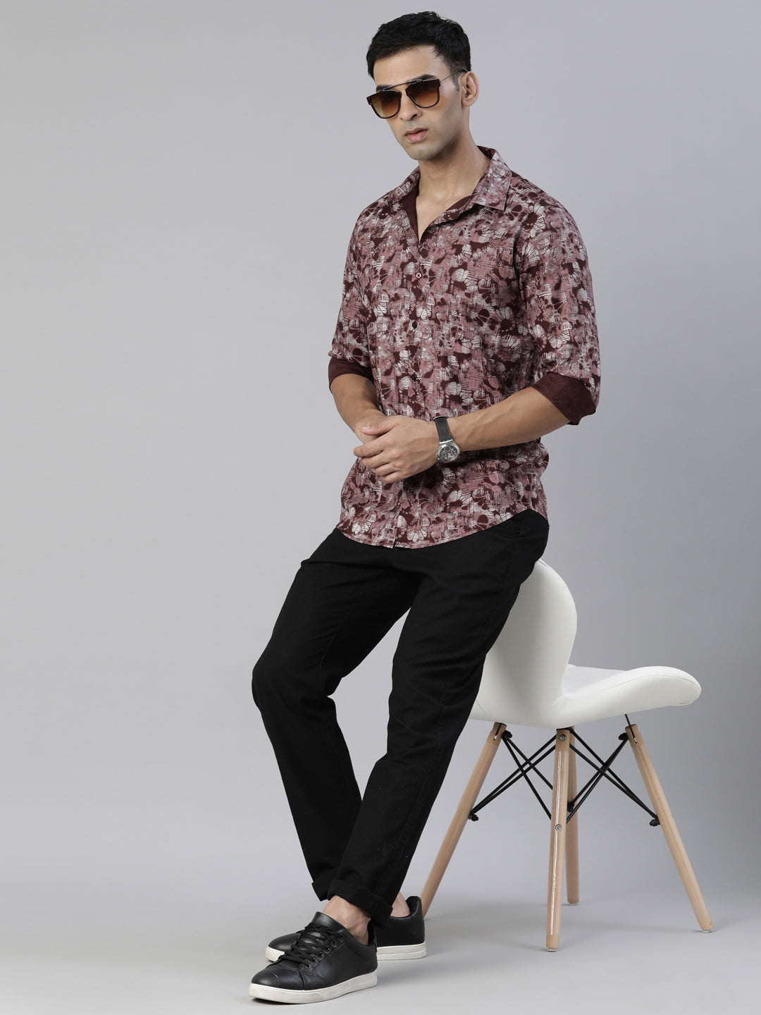 Hiptage Wine Printed Shirt Printed Shirt Bushirt