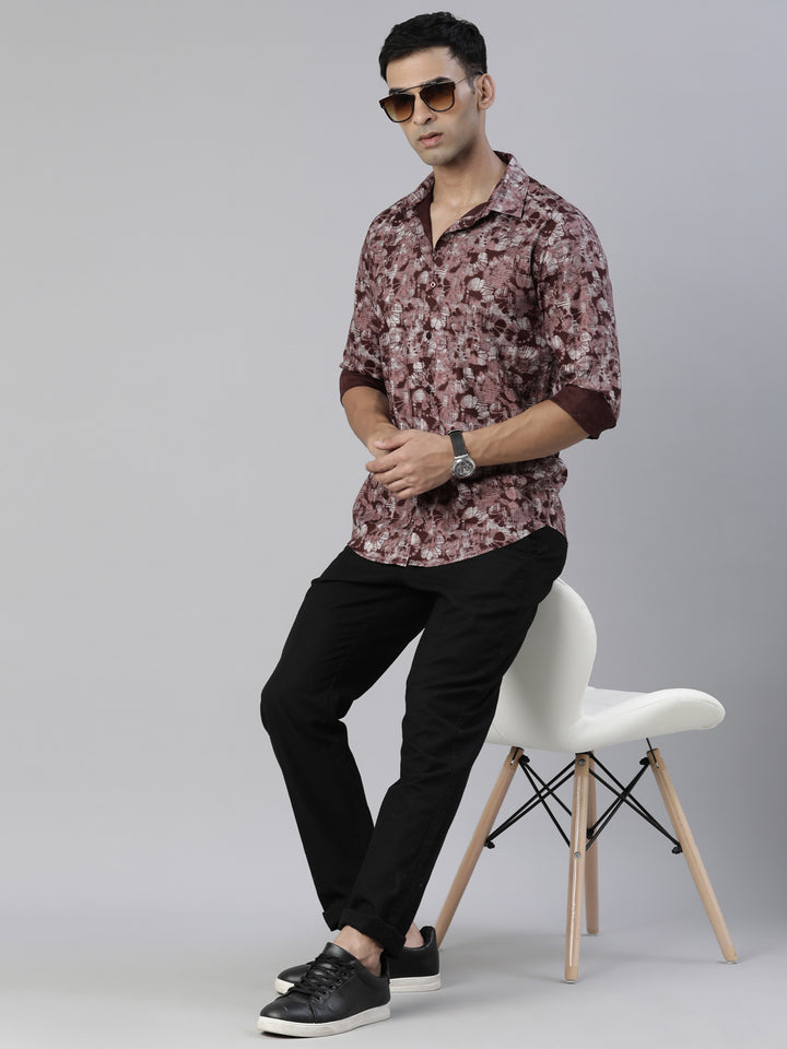Hiptage Wine Printed Shirt Printed Shirt Bushirt