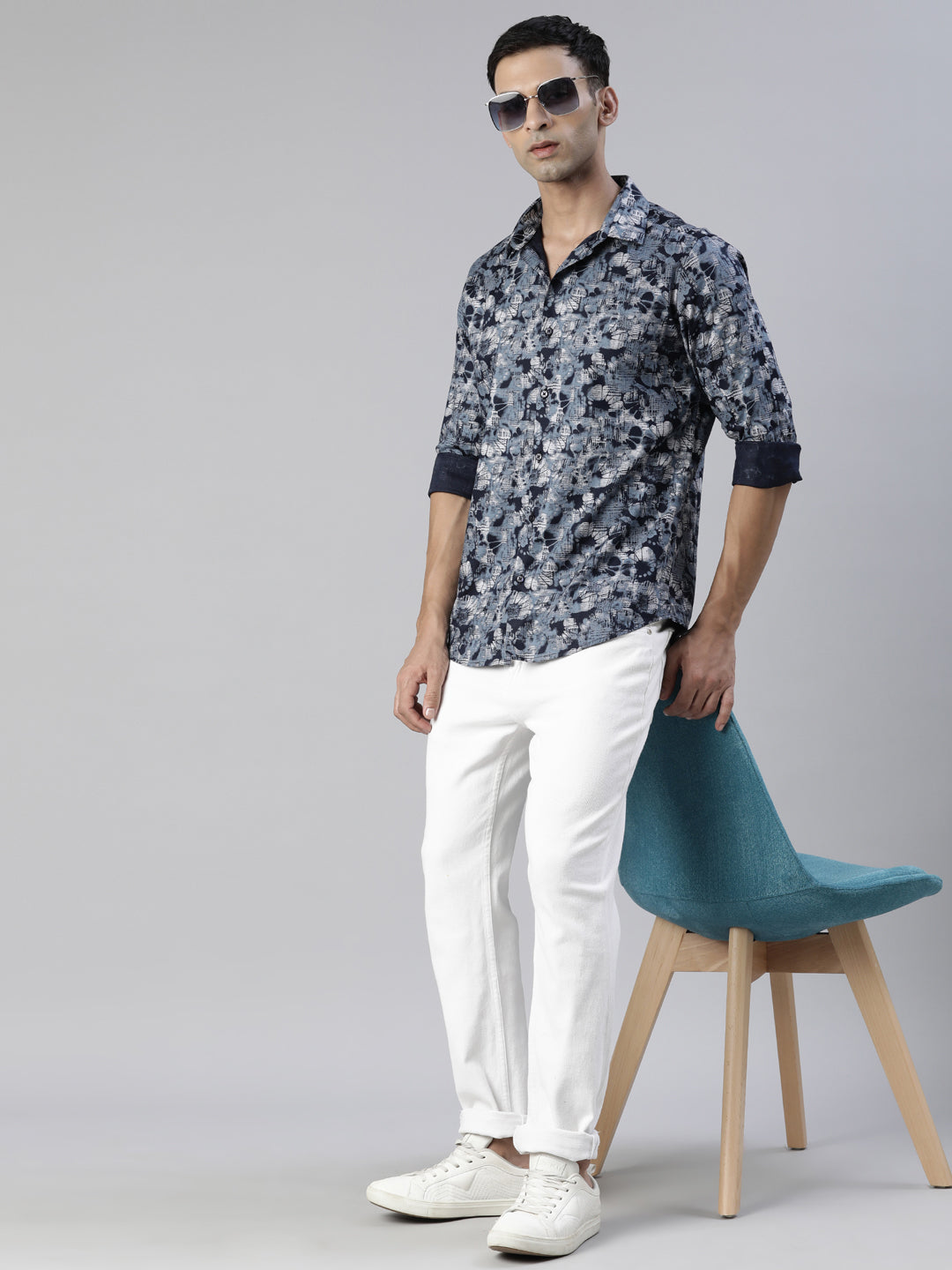 Hiptage Blue Printed Shirt Printed Shirt Bushirt