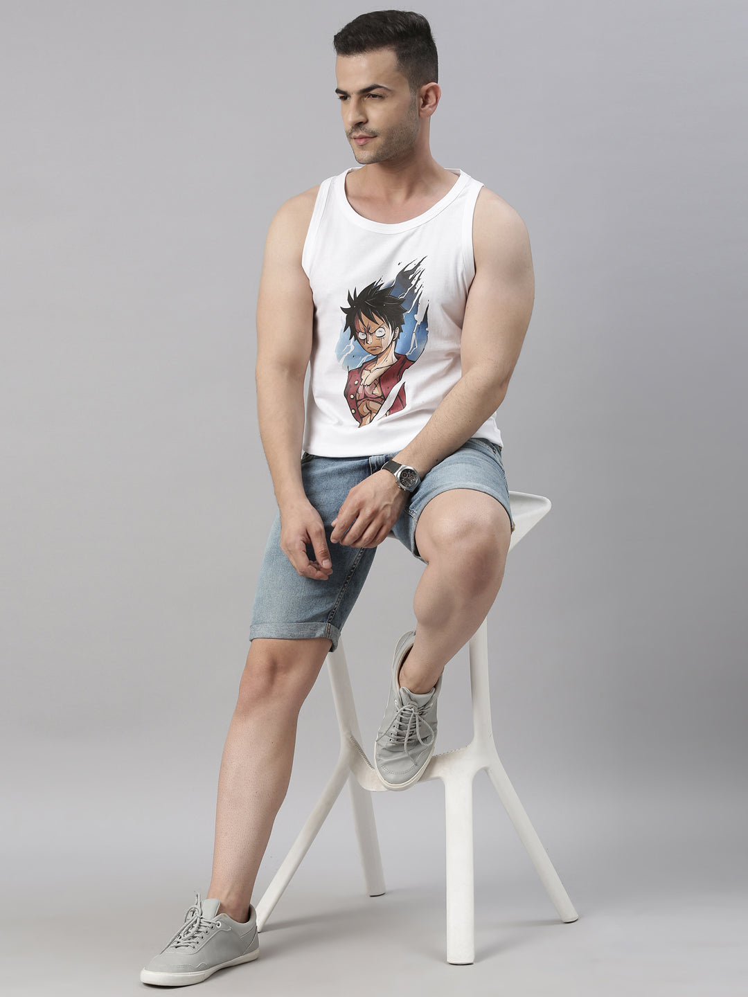 D Luffy - One Piece White Anime Vest Vest Bushirt