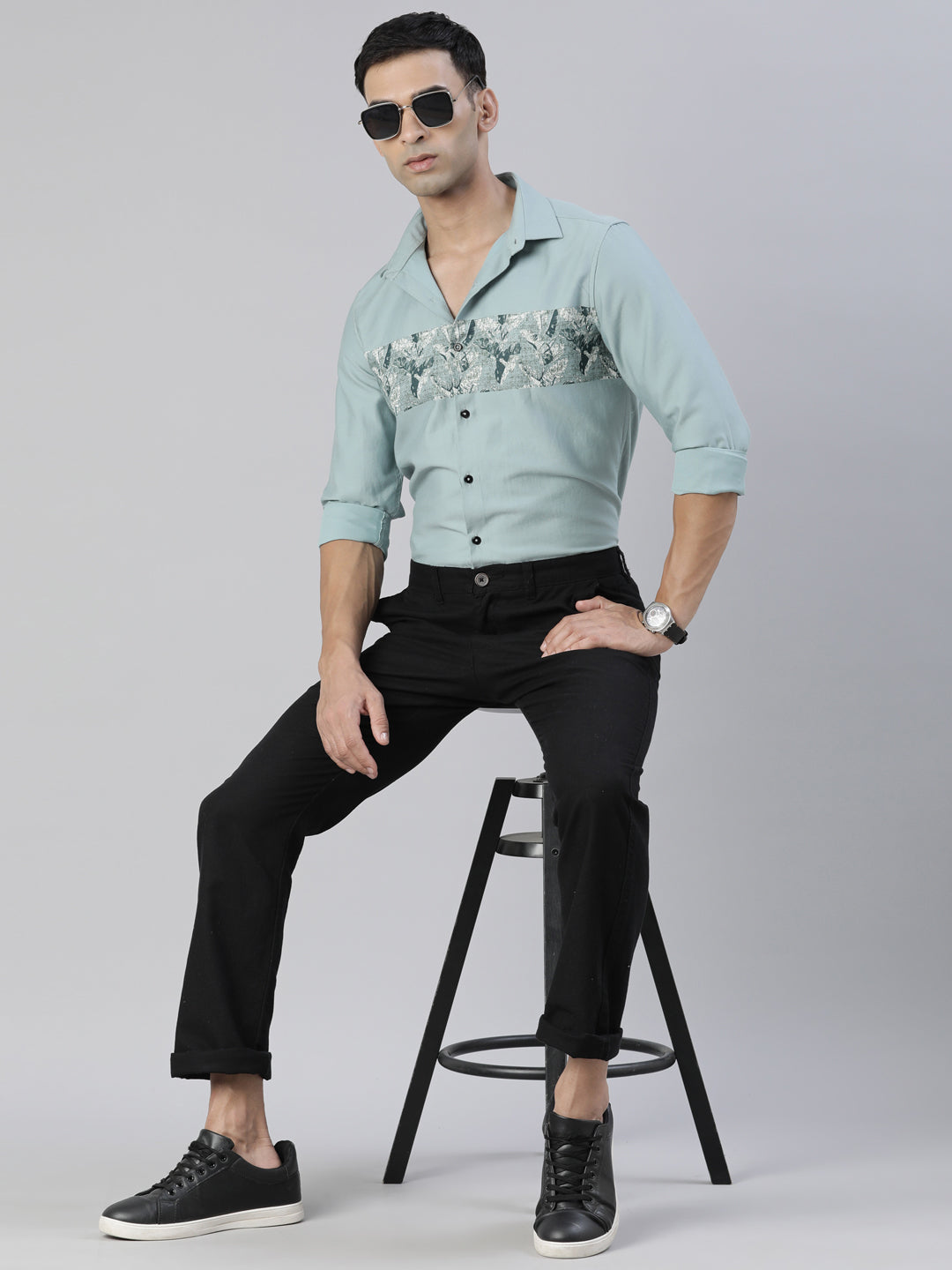 Fascia Turquoise Panel Printed Shirt Panel Printed Shirt Bushirt