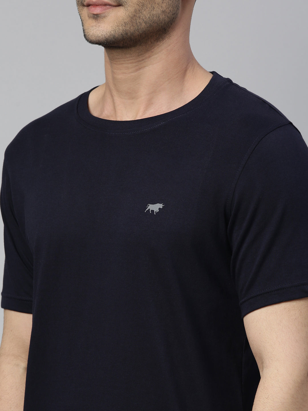 Navy Blue Solid Half Sleeves T-Shirt Plain T-Shirts Bushirt