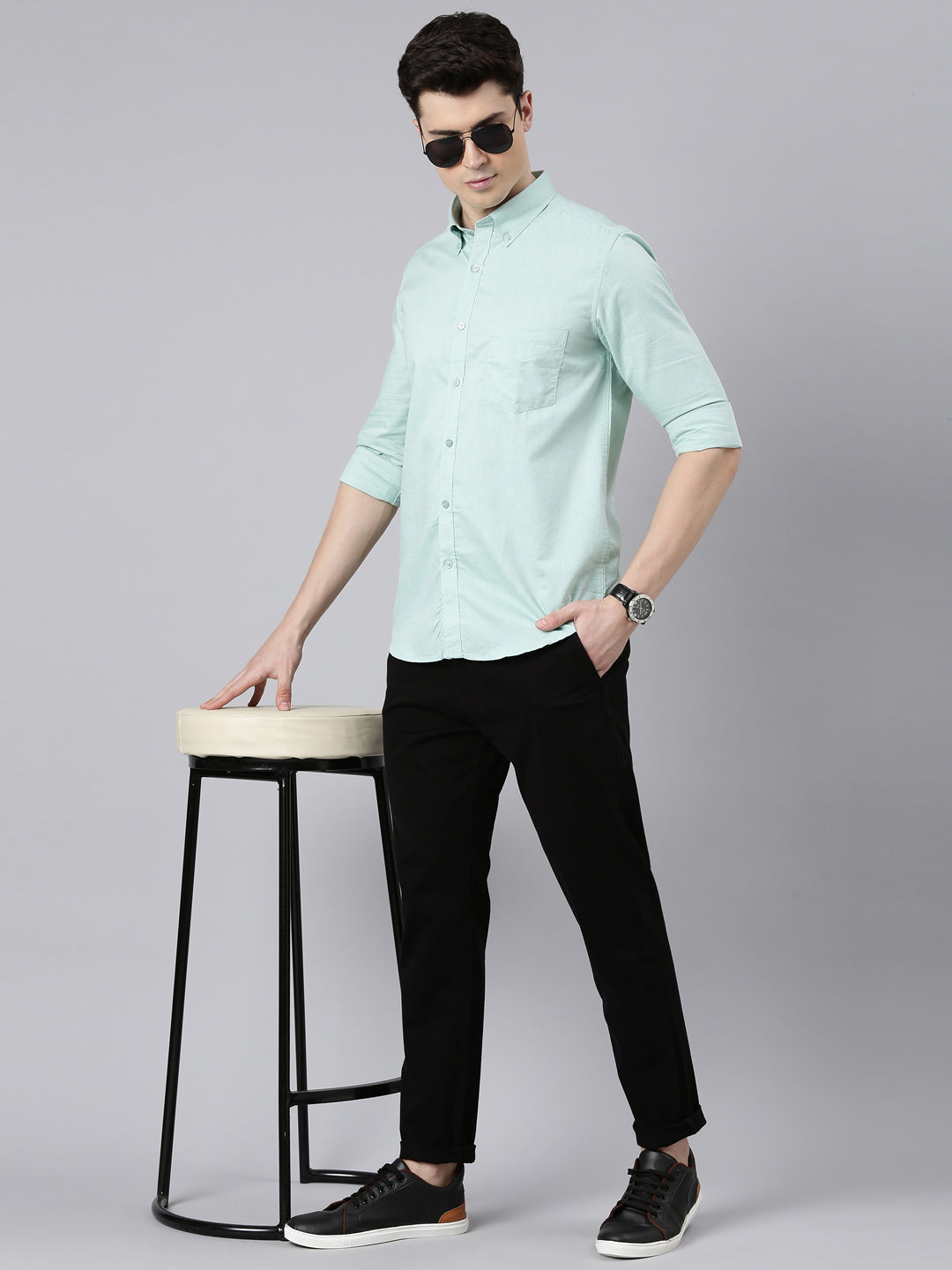 Pale Turquoise Button Down Solid Shirt Solid Shirt Bushirt
