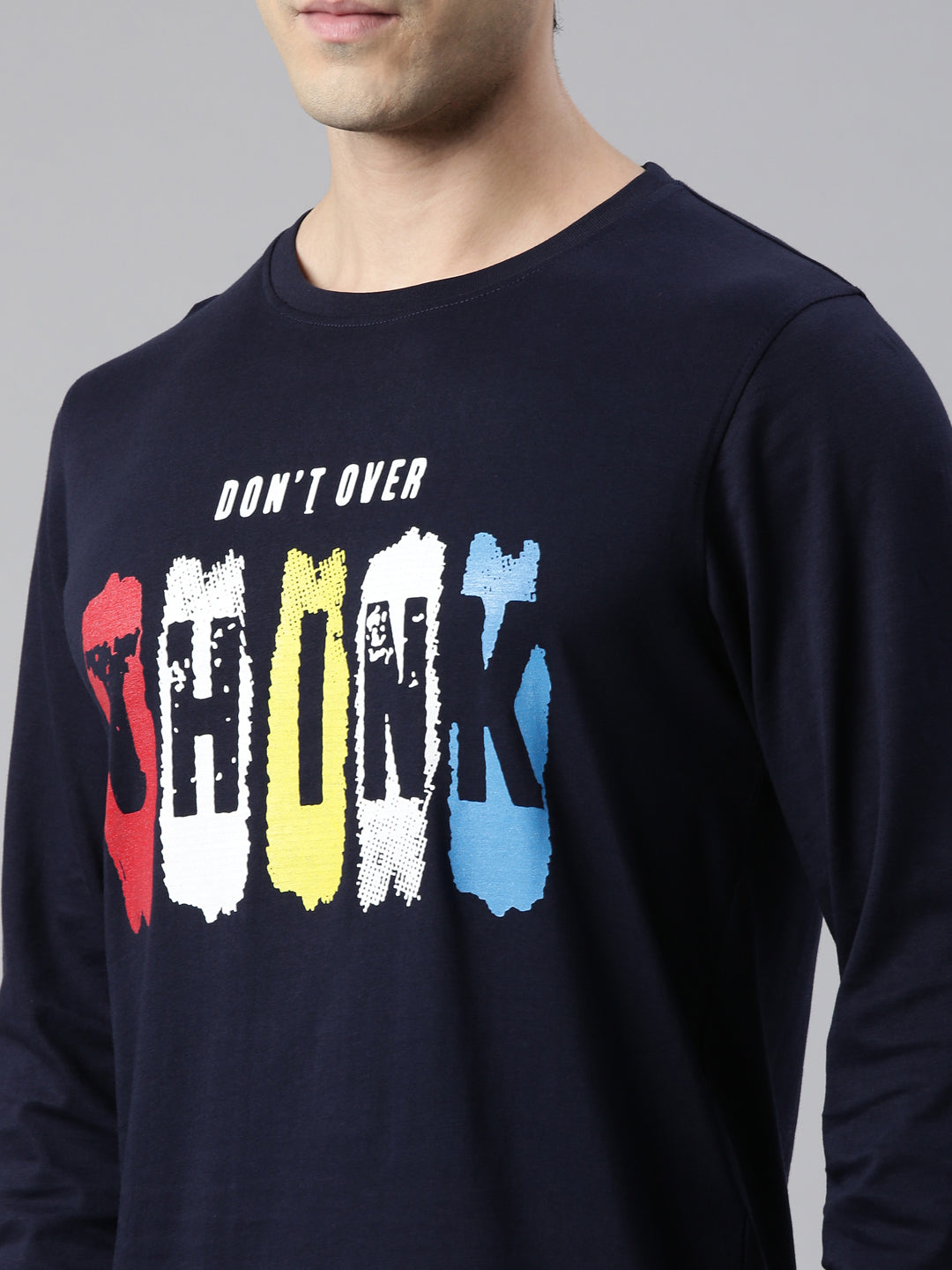 Don't Over Think Navy Blue Full Sleeves T-Shirt Full Sleeves Bushirt