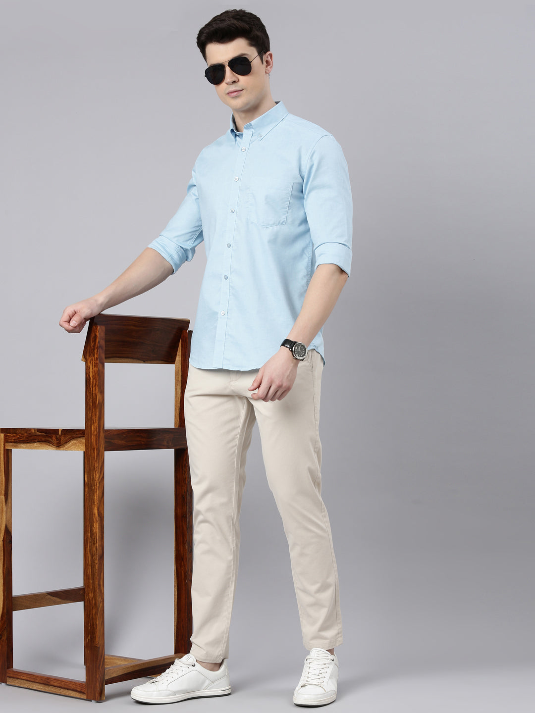 Beau Blue Button Down Solid Shirt Solid Shirt Bushirt