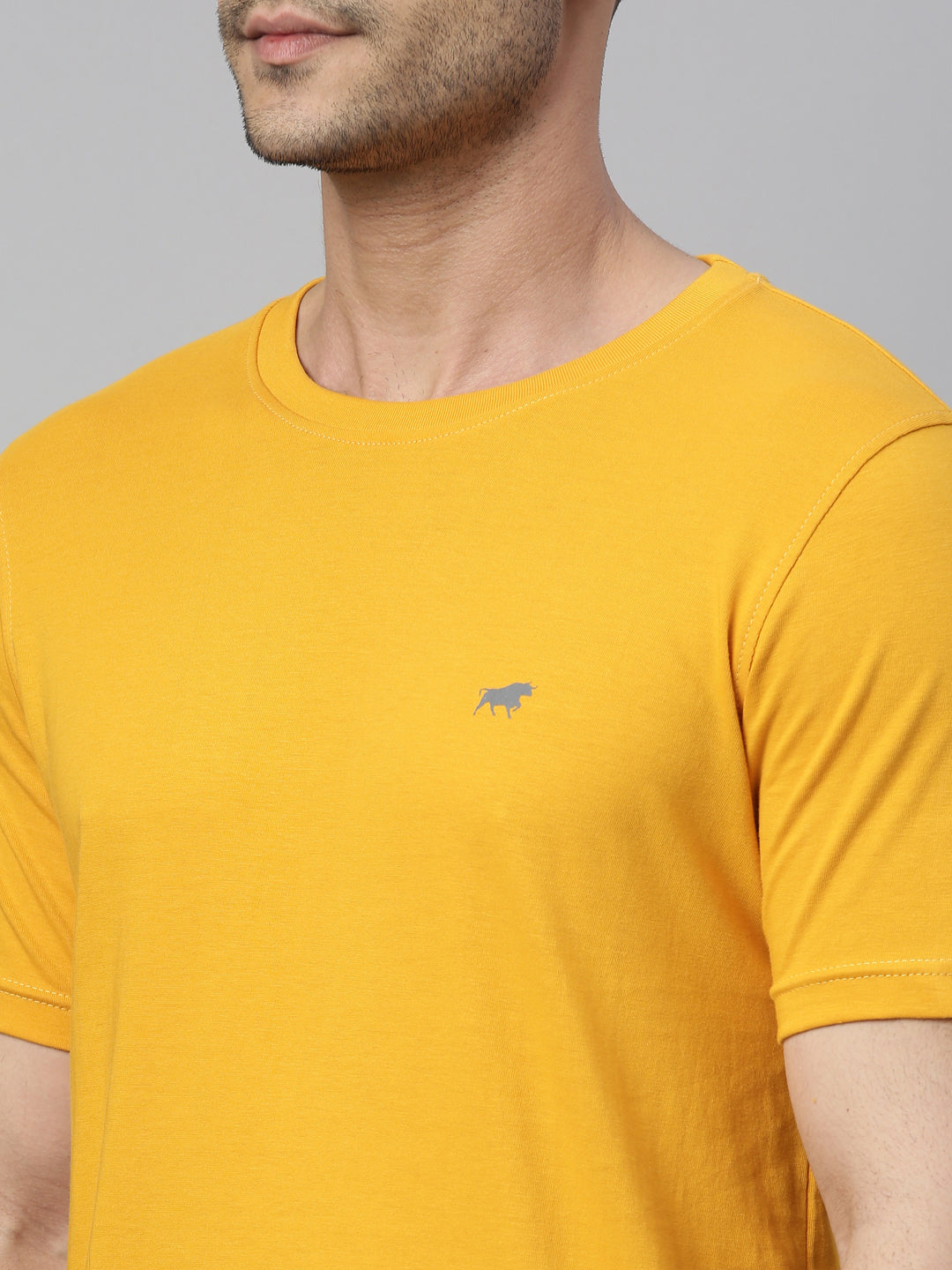 Mustard Solid Half Sleeves T-Shirt Plain T-Shirts Bushirt   