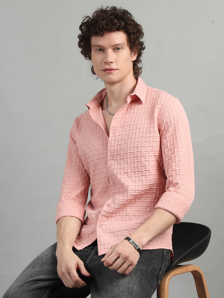 Peach Solid Bubble Shirt Solid Shirt Bushirt