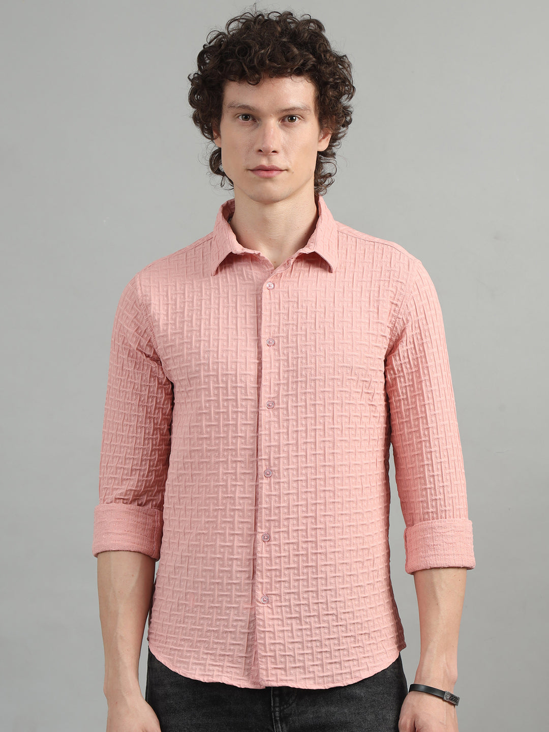 Peach Solid Bubble Shirt Solid Shirt Bushirt