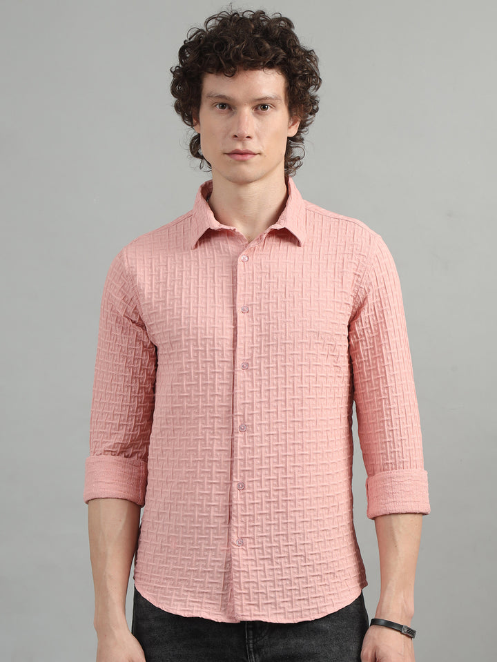 Peach Solid Bubble Shirt Solid Shirt Bushirt