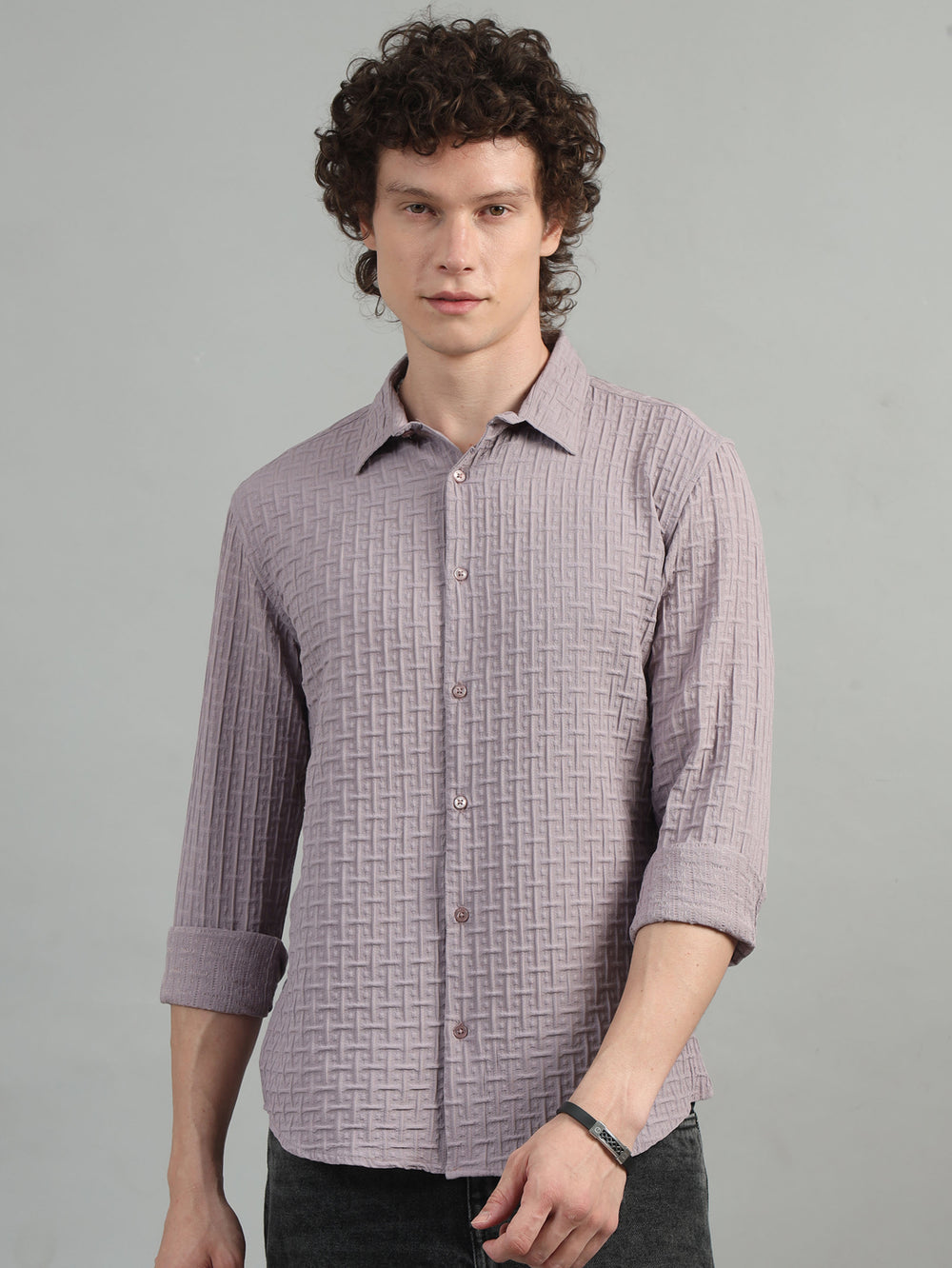 Lavender Solid Bubble Shirt Solid Shirt Bushirt