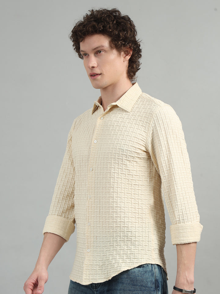 Cream Solid Bubble Shirt Solid Shirt Bushirt
